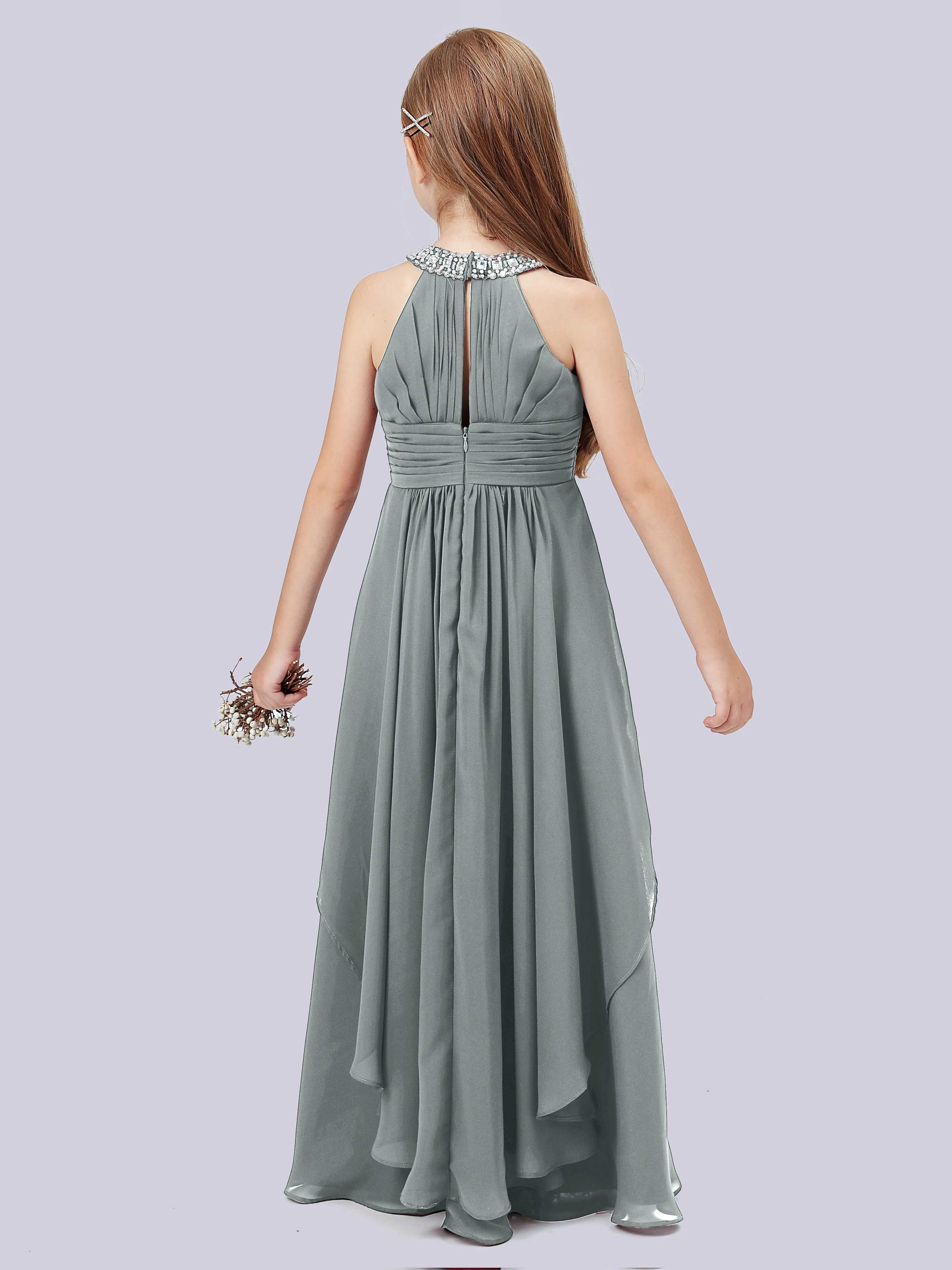 High Neck Junior Bridesmaid Dress with Cascade