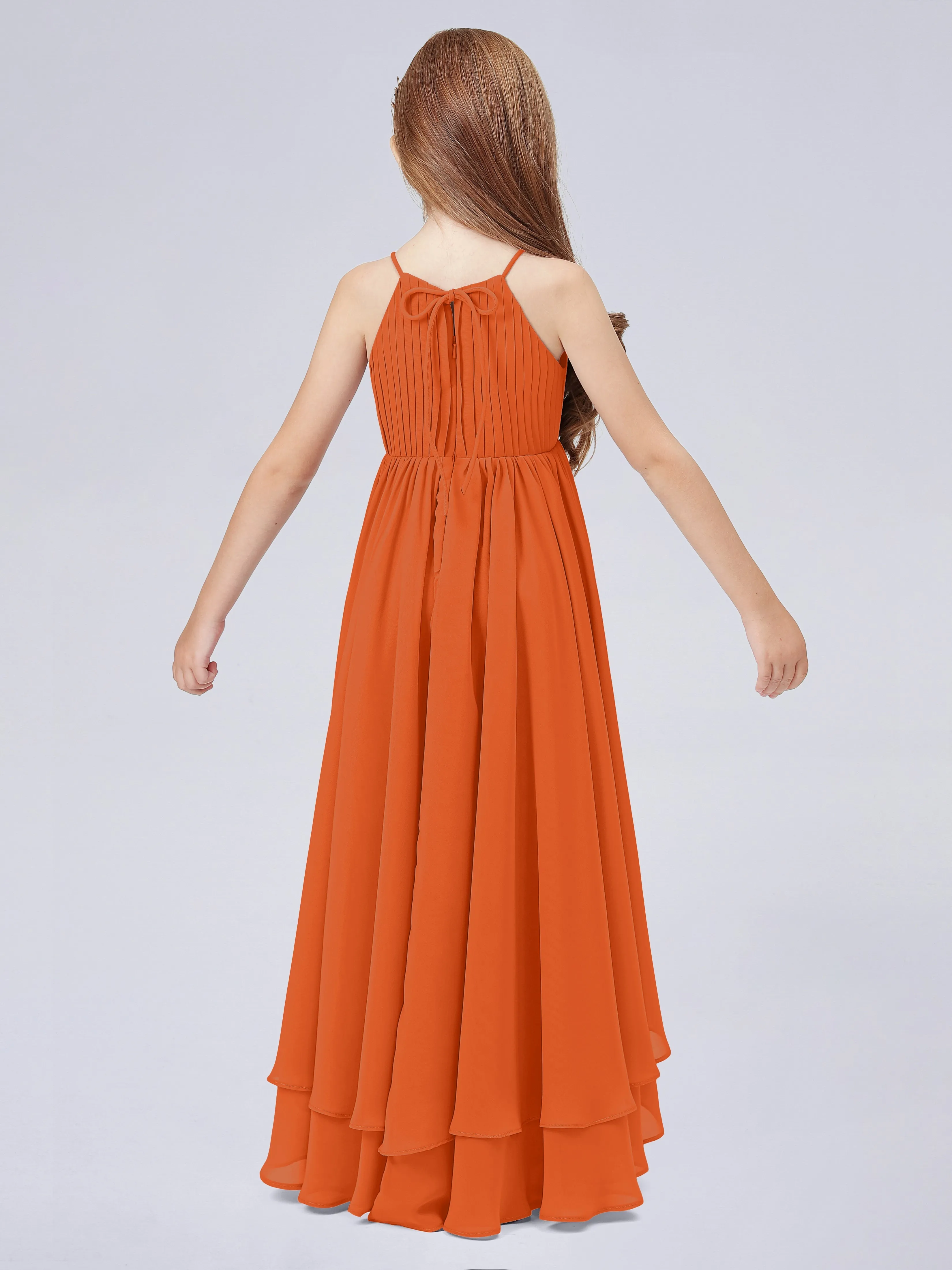 High Neck Junior Bridesmaid Dress with Cascade