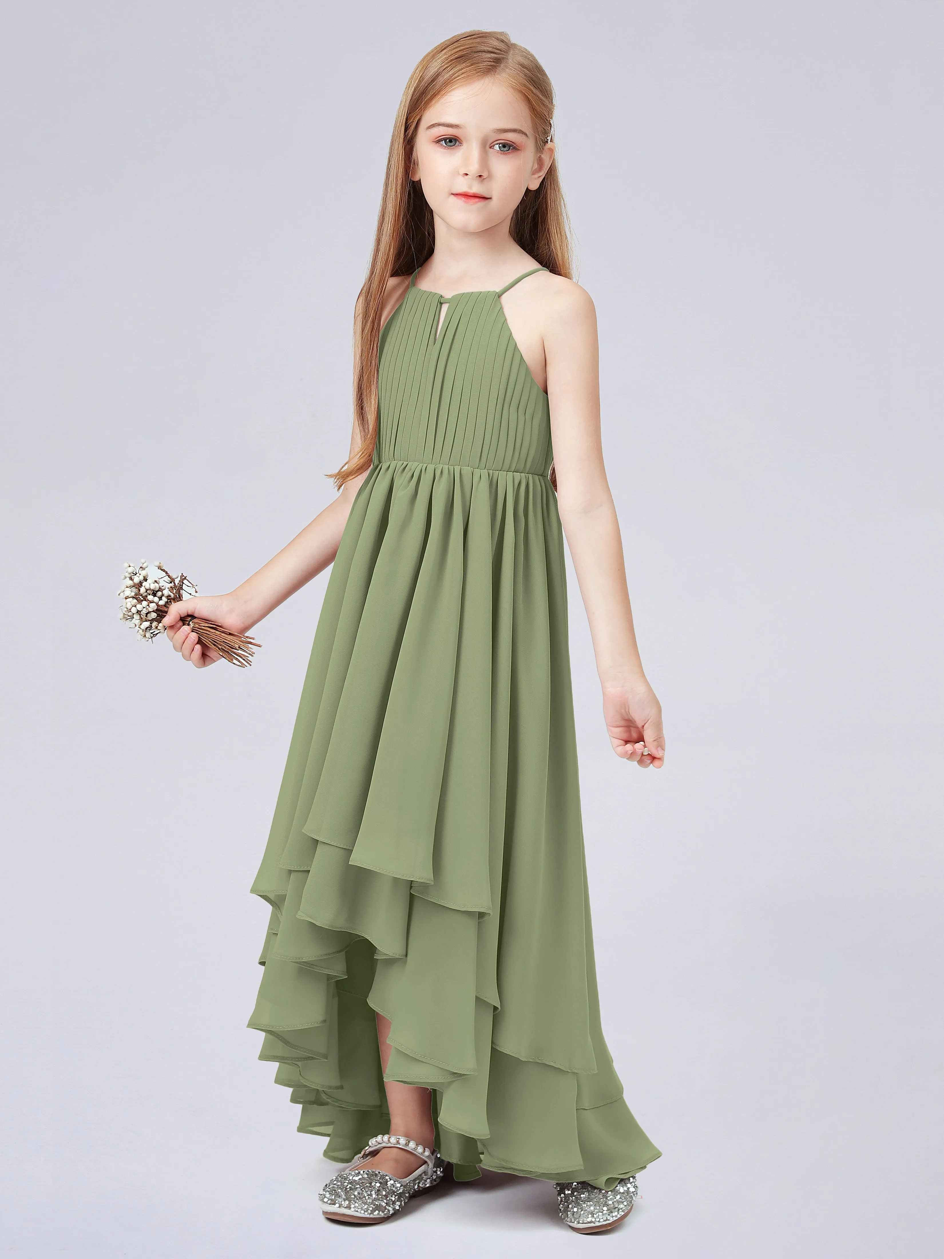 High Neck Junior Bridesmaid Dress with Cascade