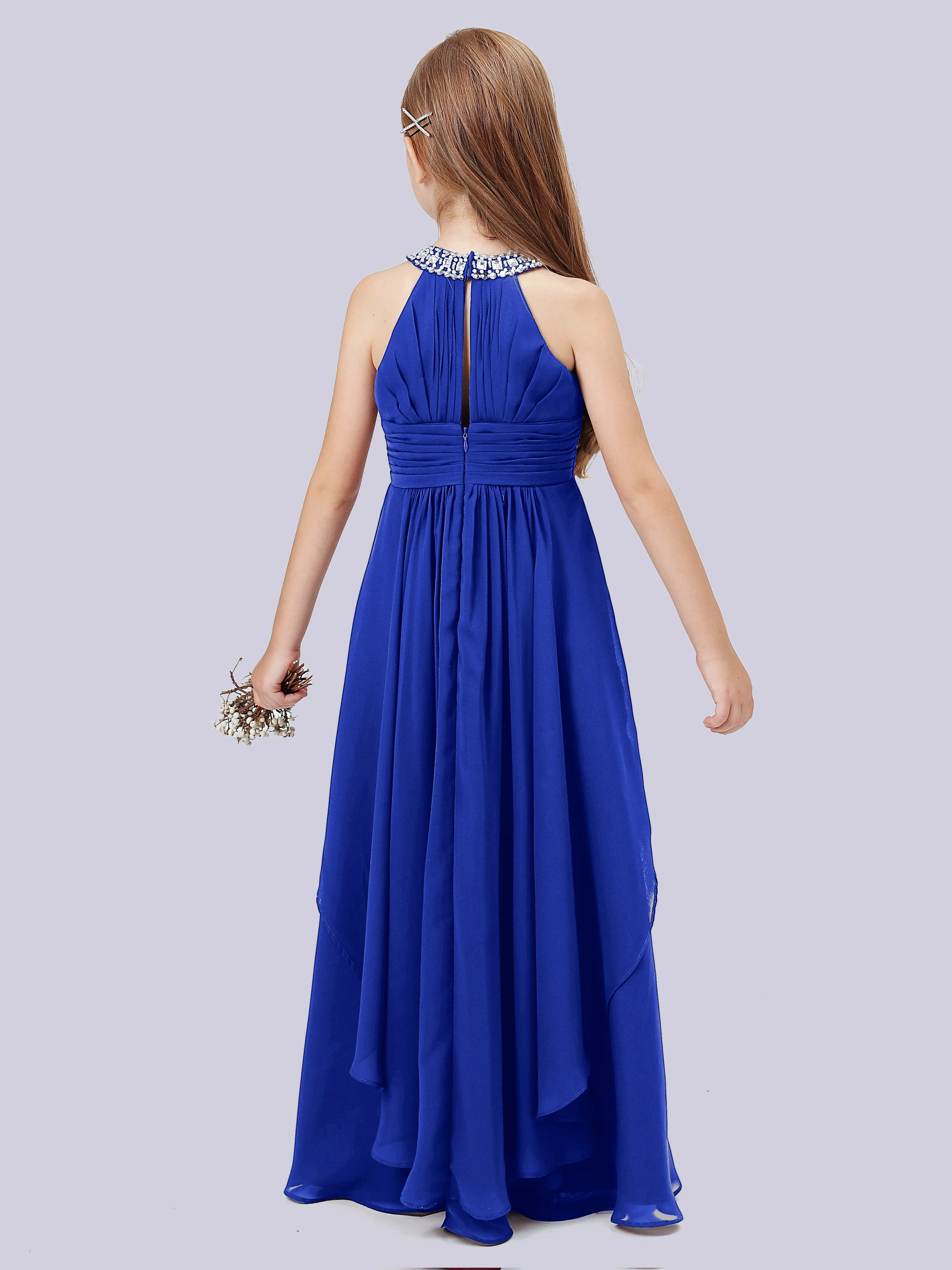 High Neck Junior Bridesmaid Dress with Cascade