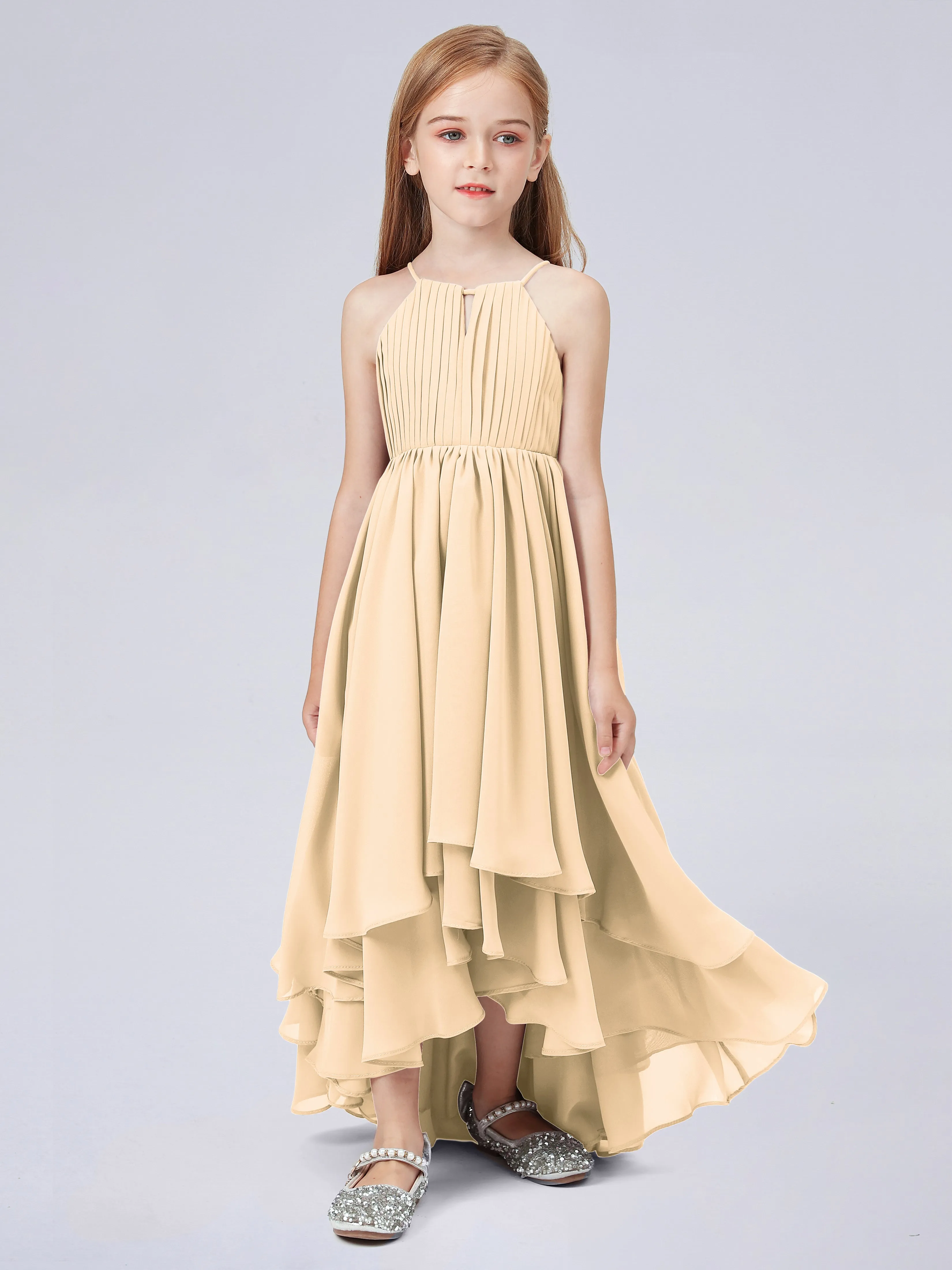 High Neck Junior Bridesmaid Dress with Cascade