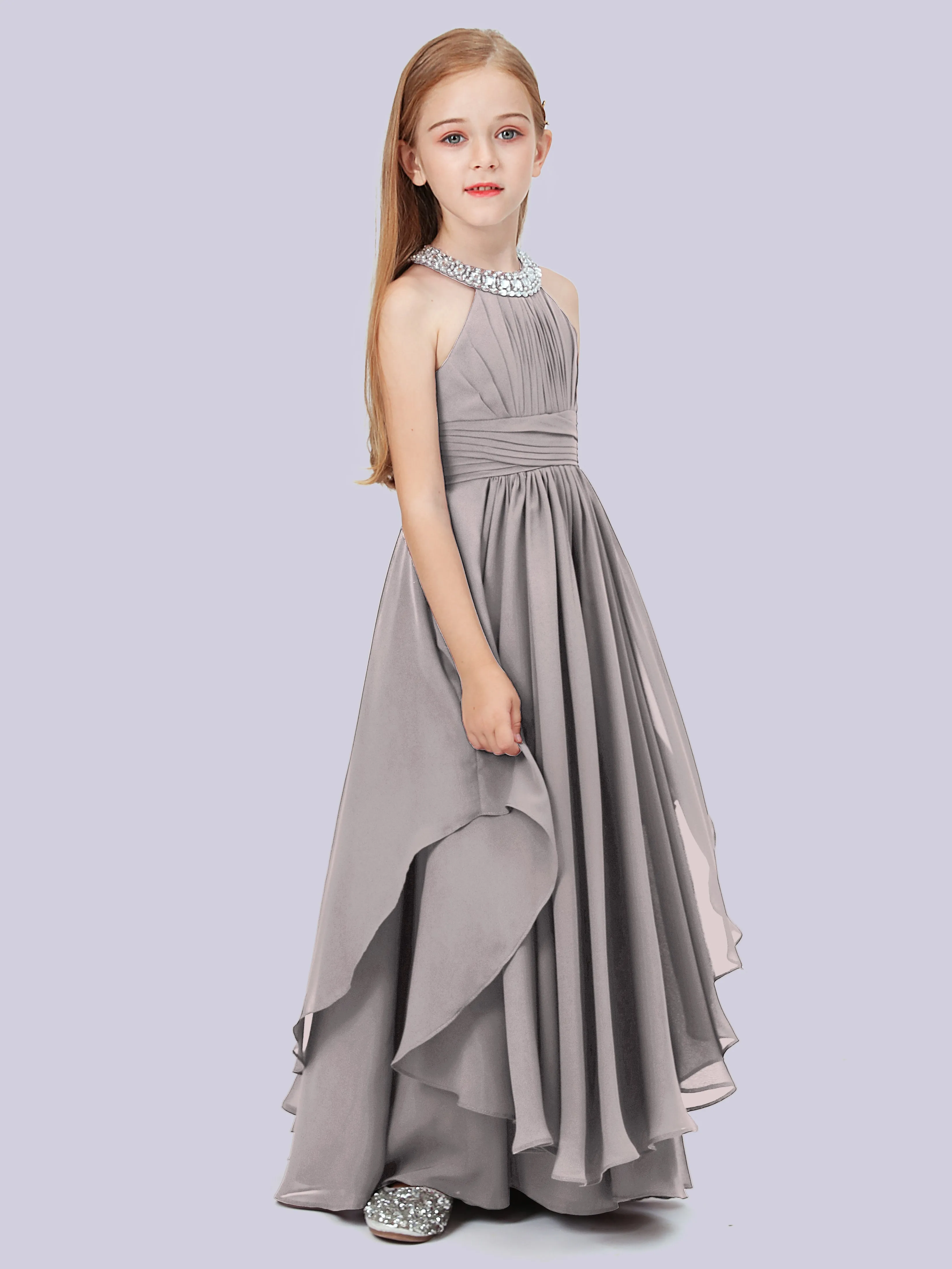 High Neck Junior Bridesmaid Dress with Cascade