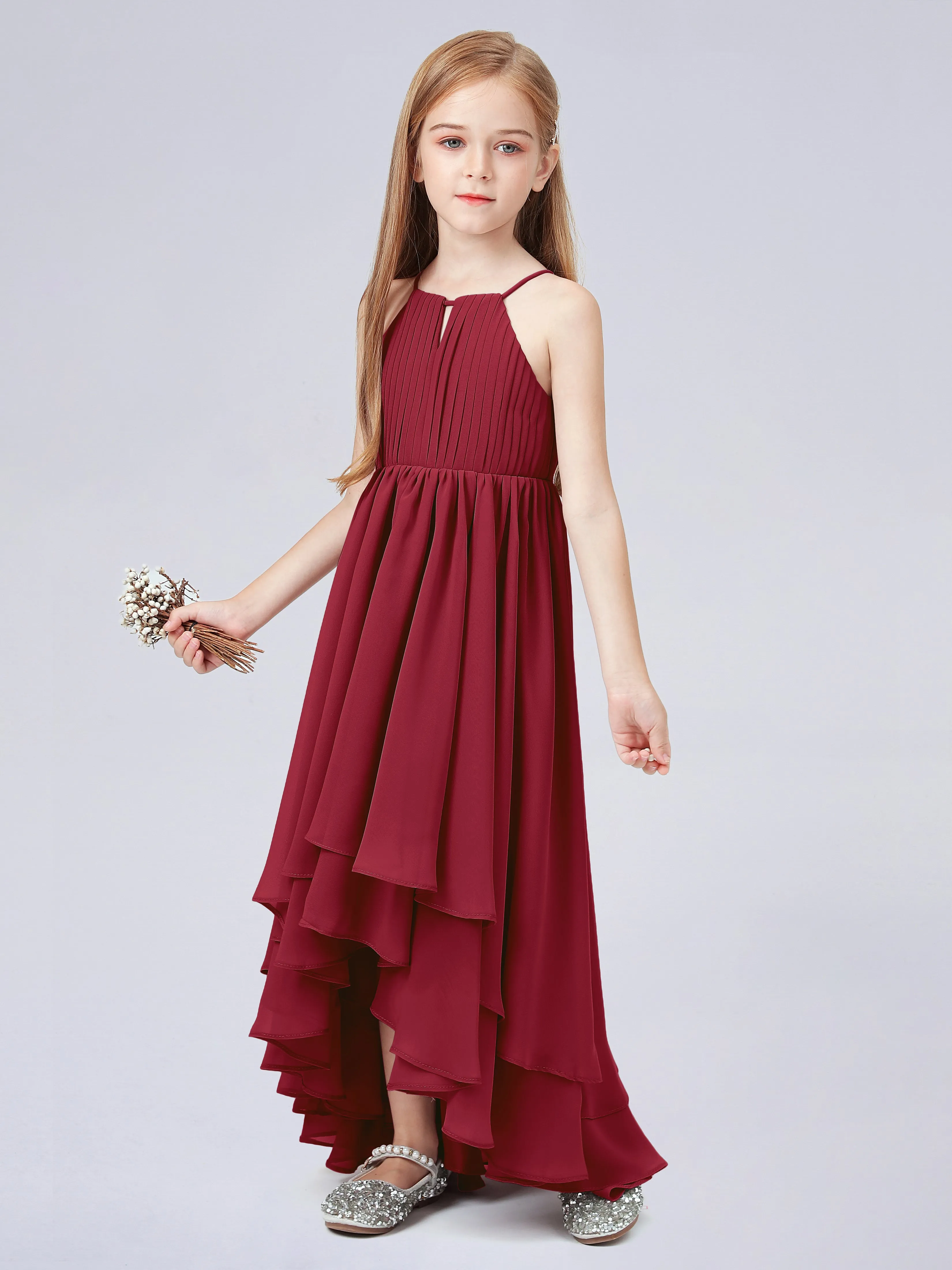 High Neck Junior Bridesmaid Dress with Cascade