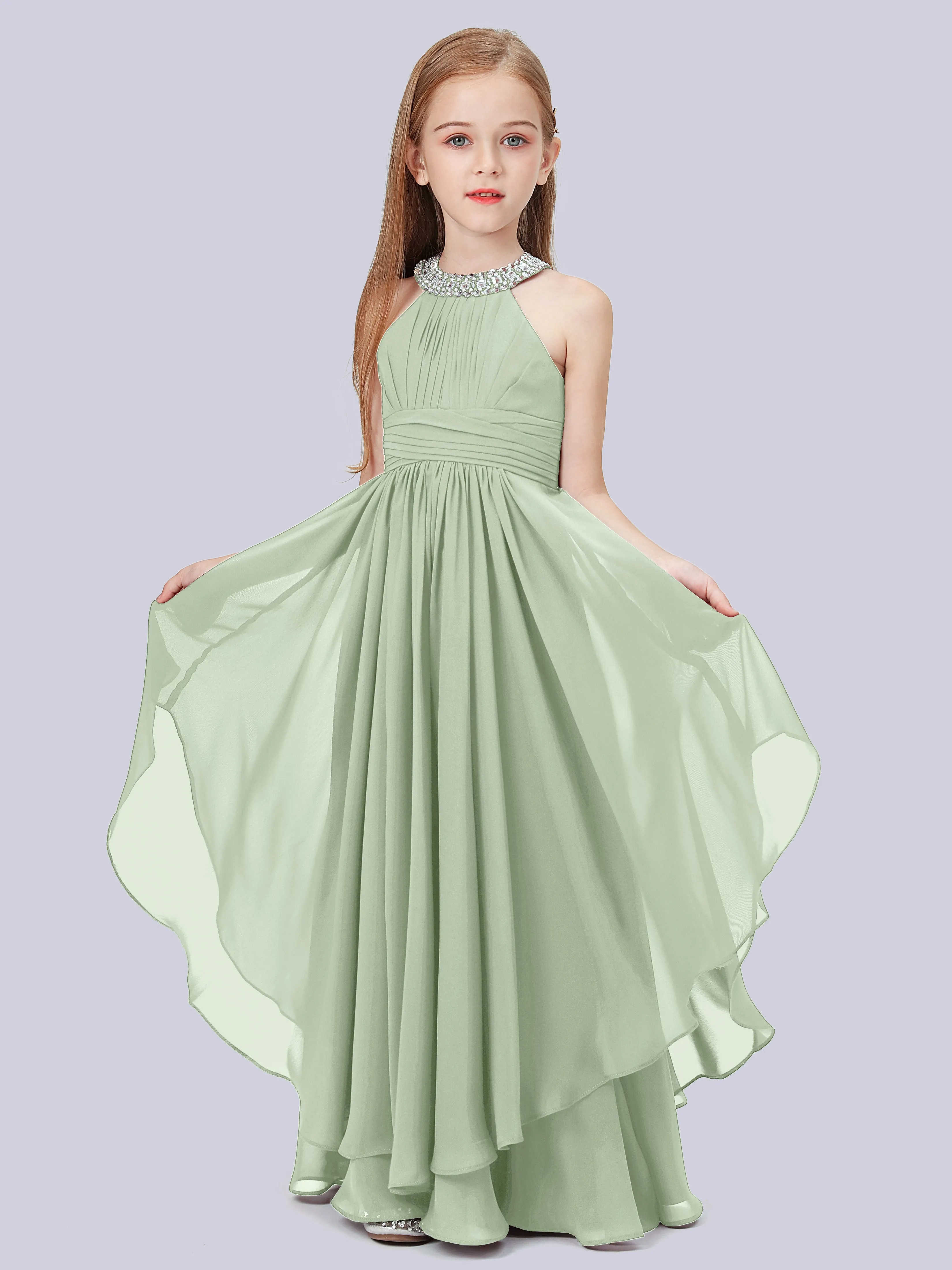 High Neck Junior Bridesmaid Dress with Cascade