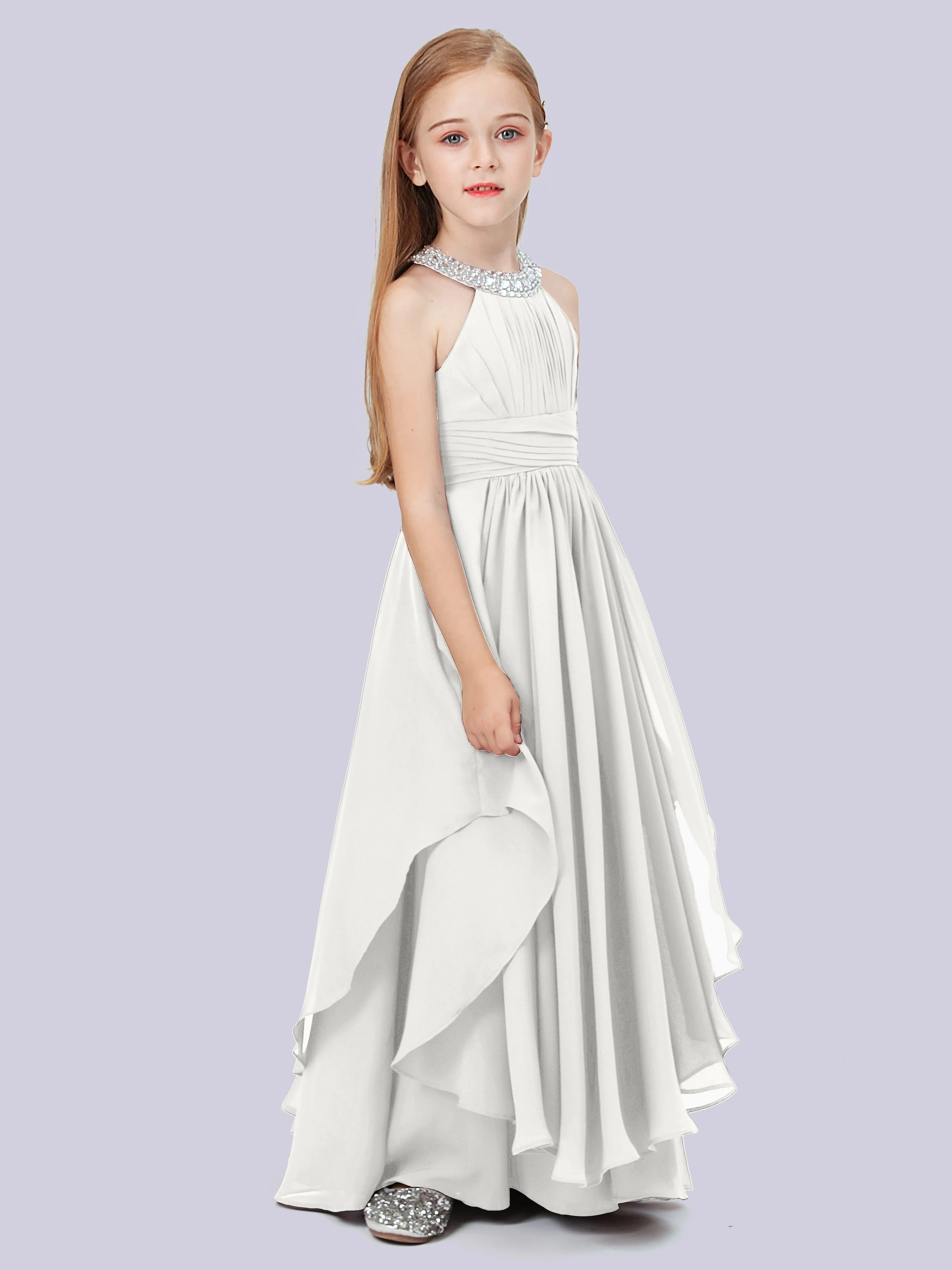 High Neck Junior Bridesmaid Dress with Cascade