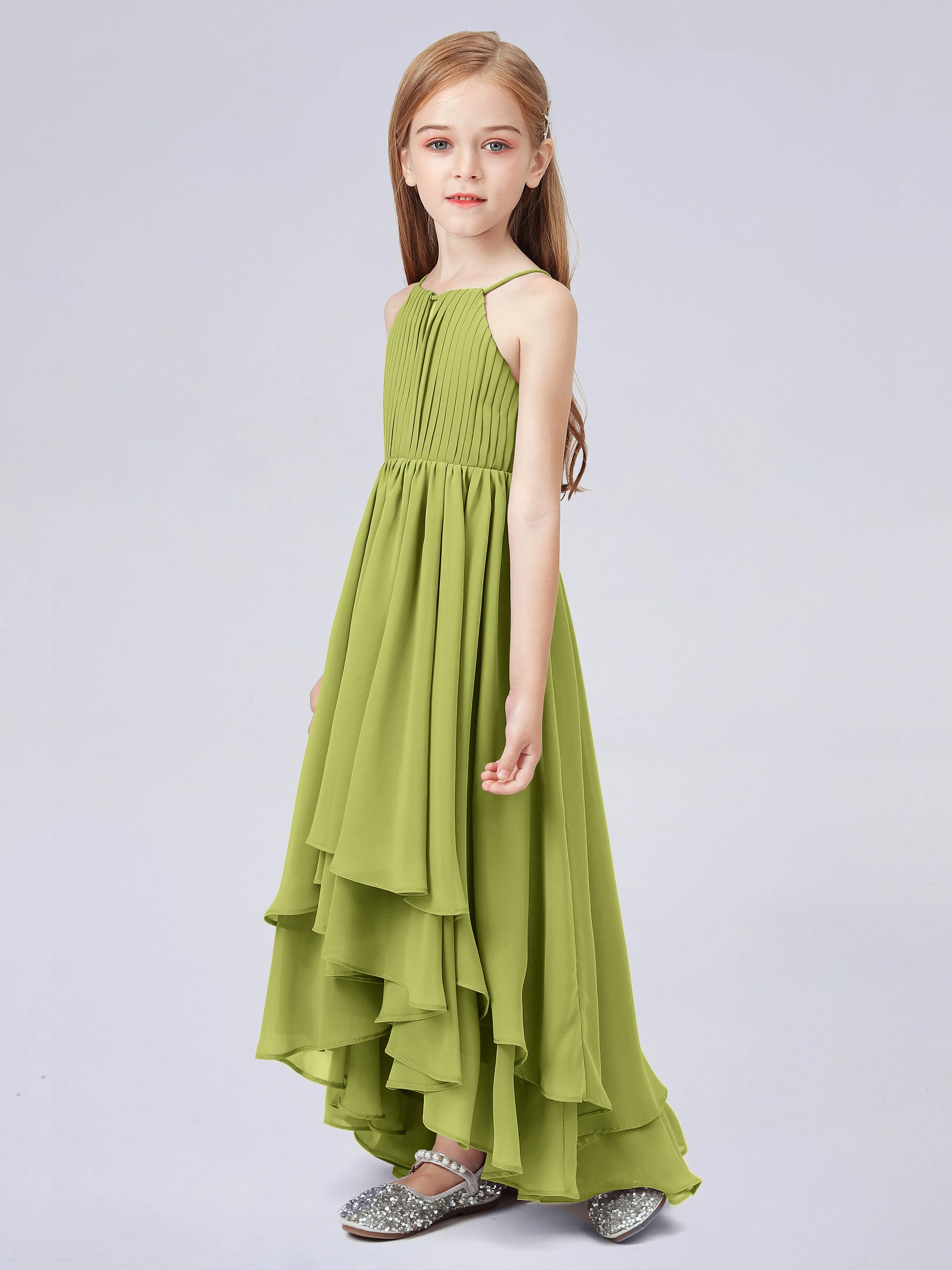 High Neck Junior Bridesmaid Dress with Cascade