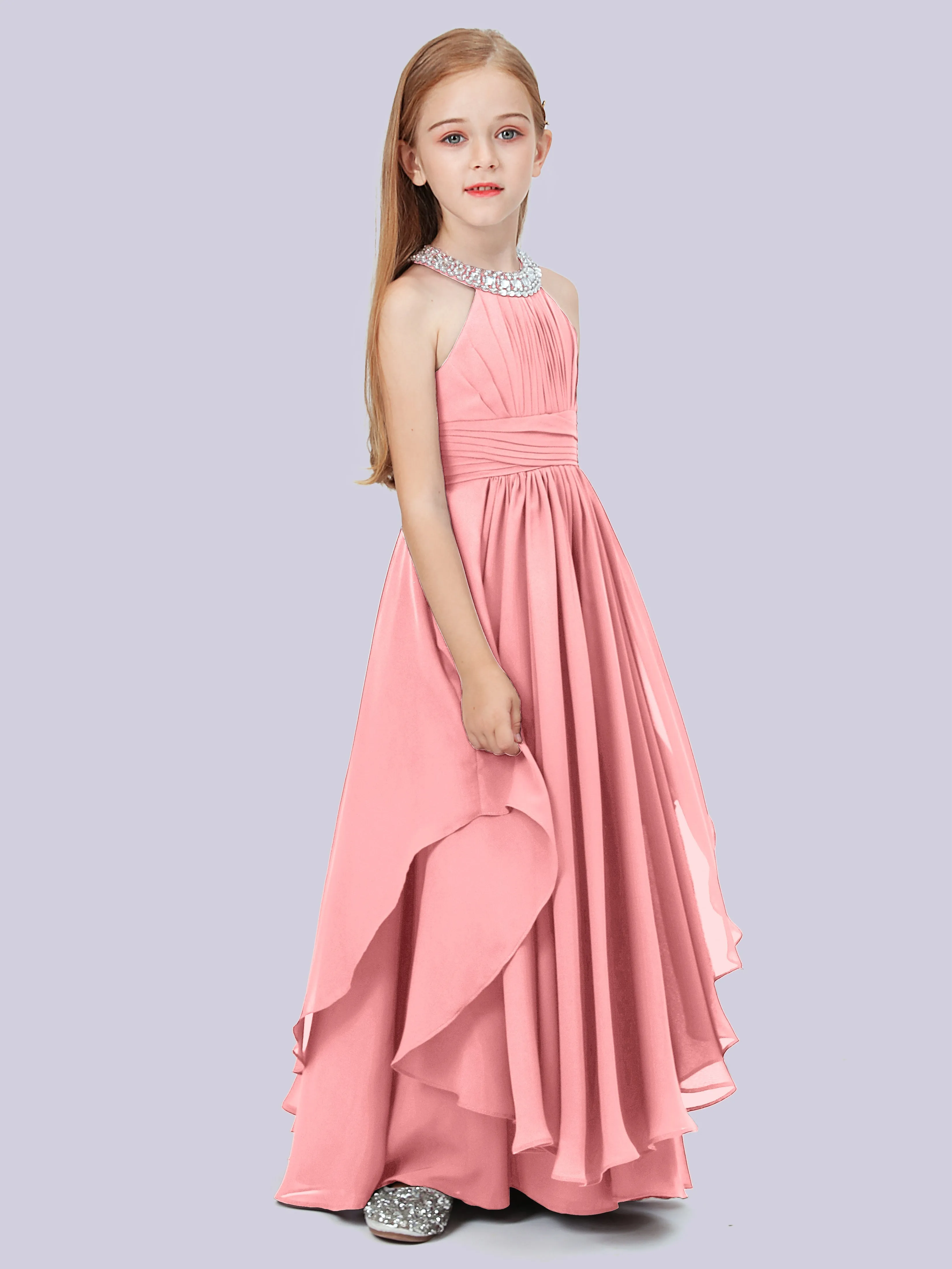 High Neck Junior Bridesmaid Dress with Cascade