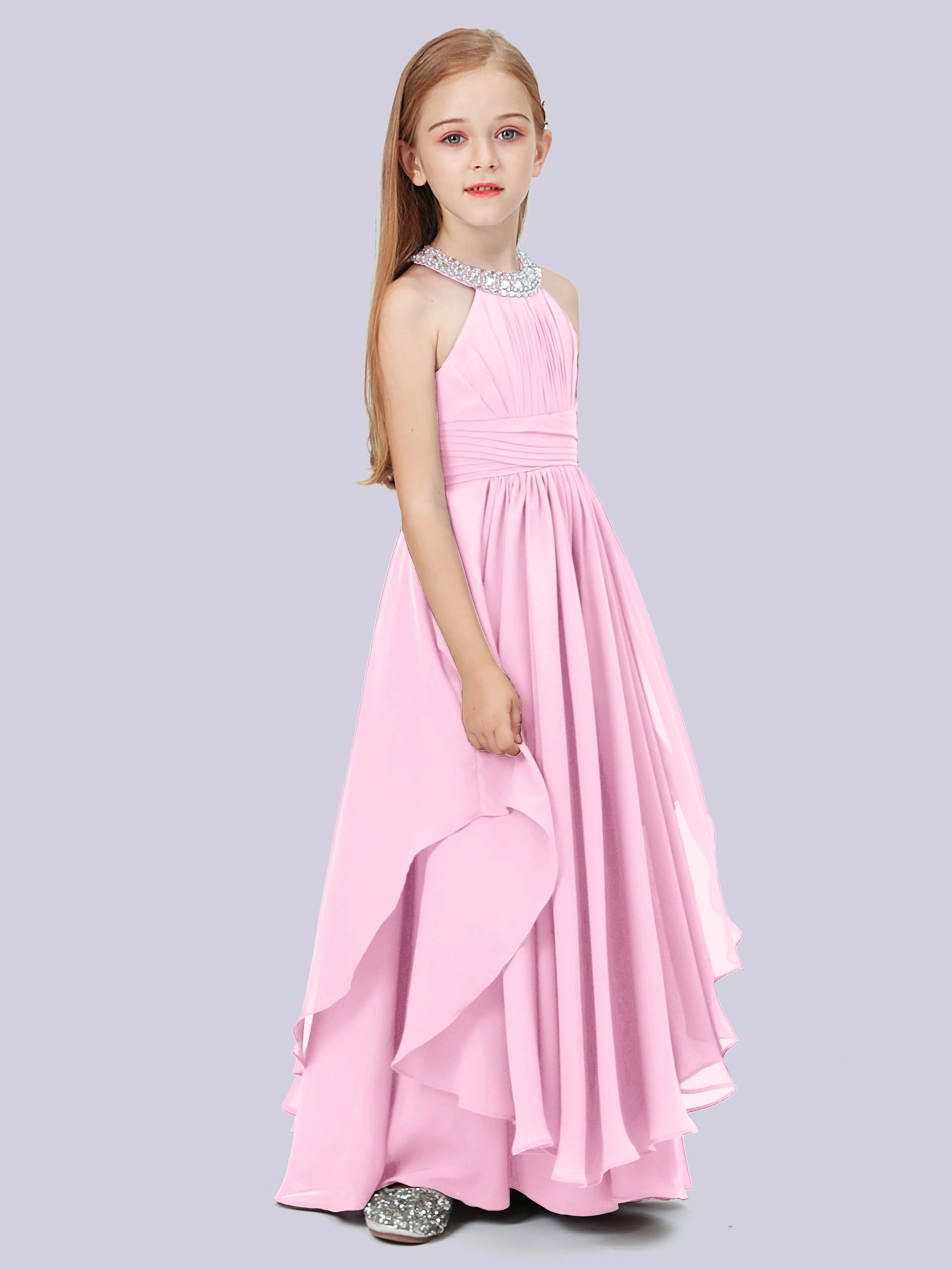 High Neck Junior Bridesmaid Dress with Cascade