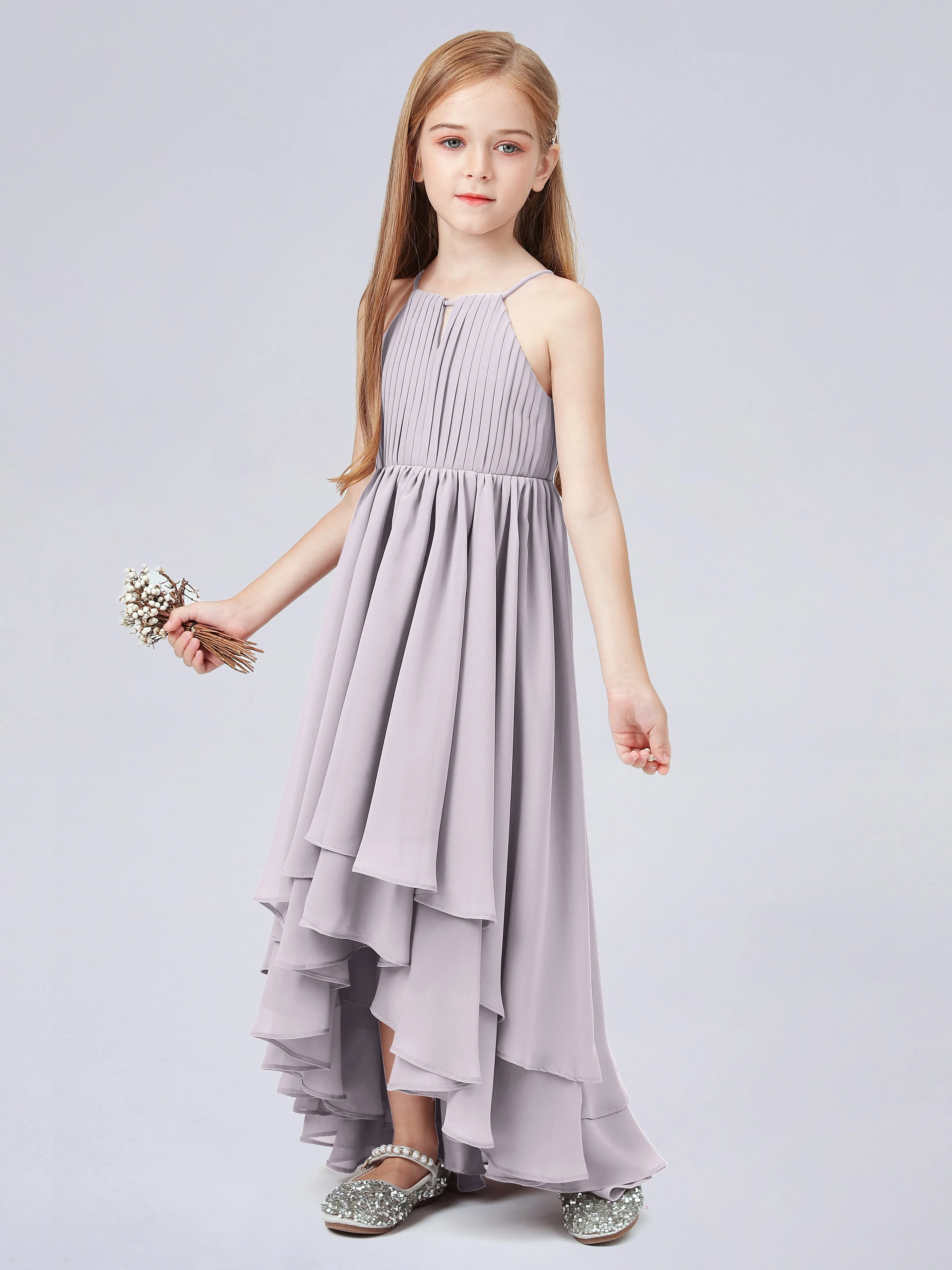 High Neck Junior Bridesmaid Dress with Cascade