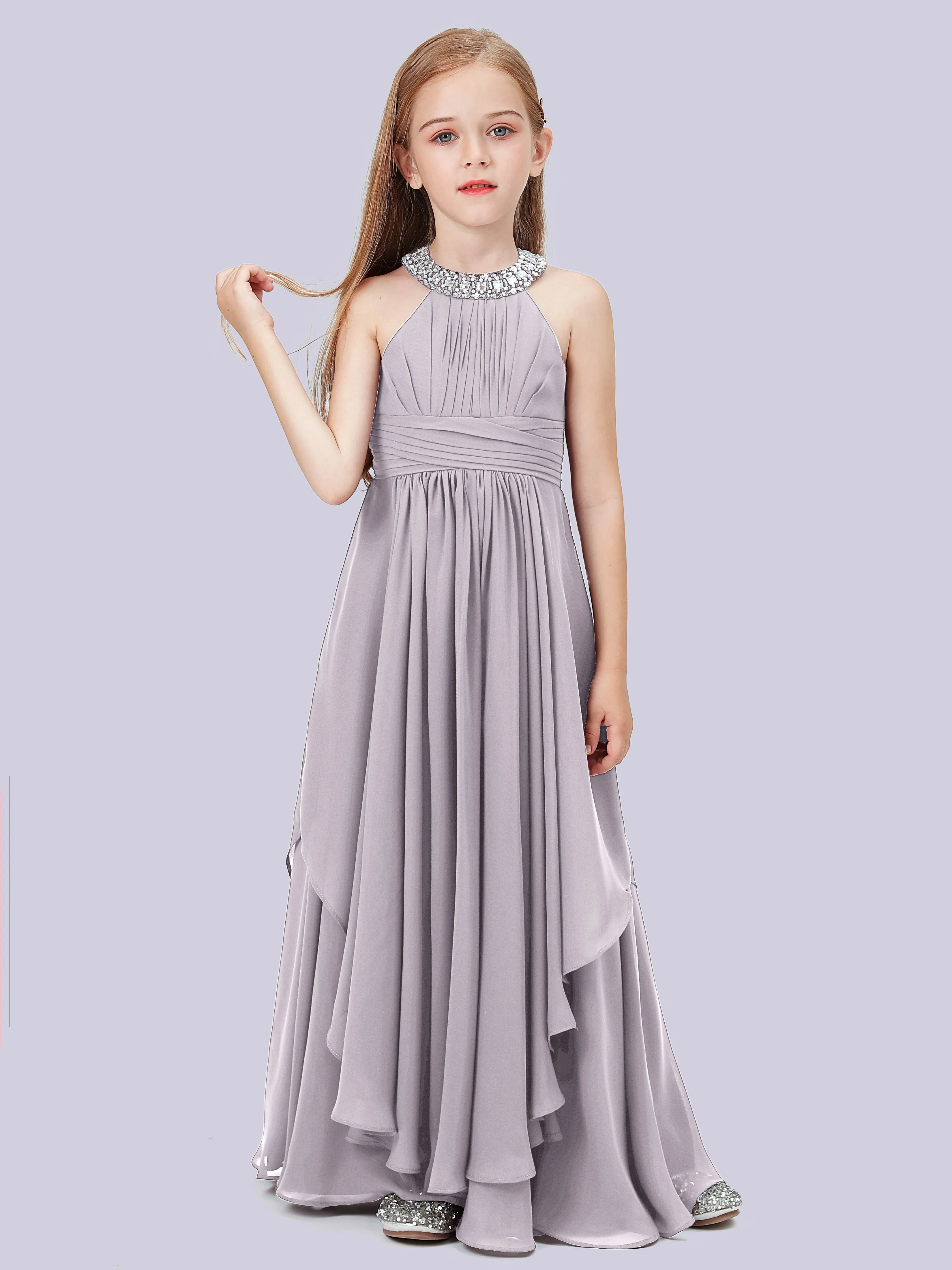 High Neck Junior Bridesmaid Dress with Cascade