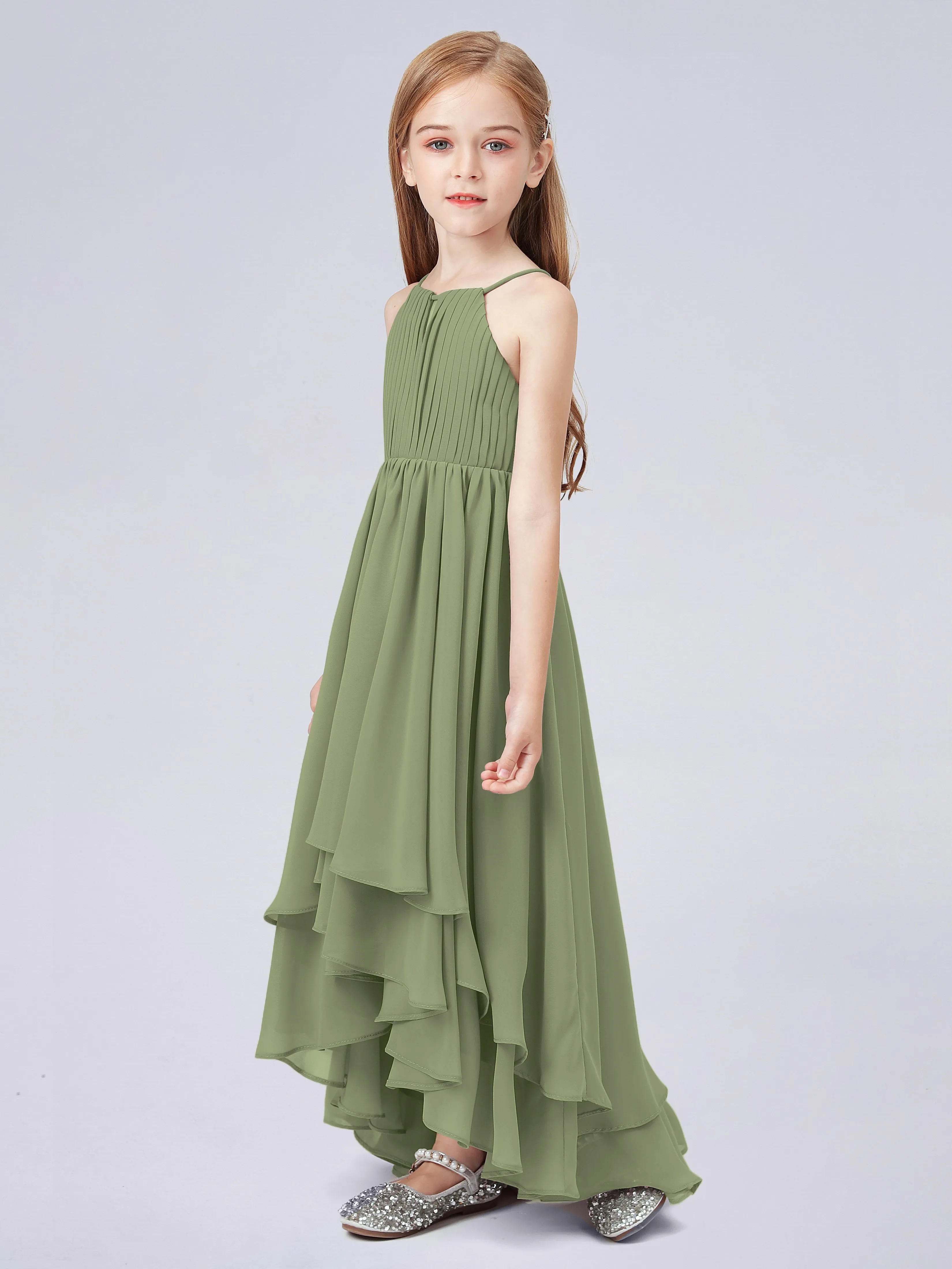 High Neck Junior Bridesmaid Dress with Cascade