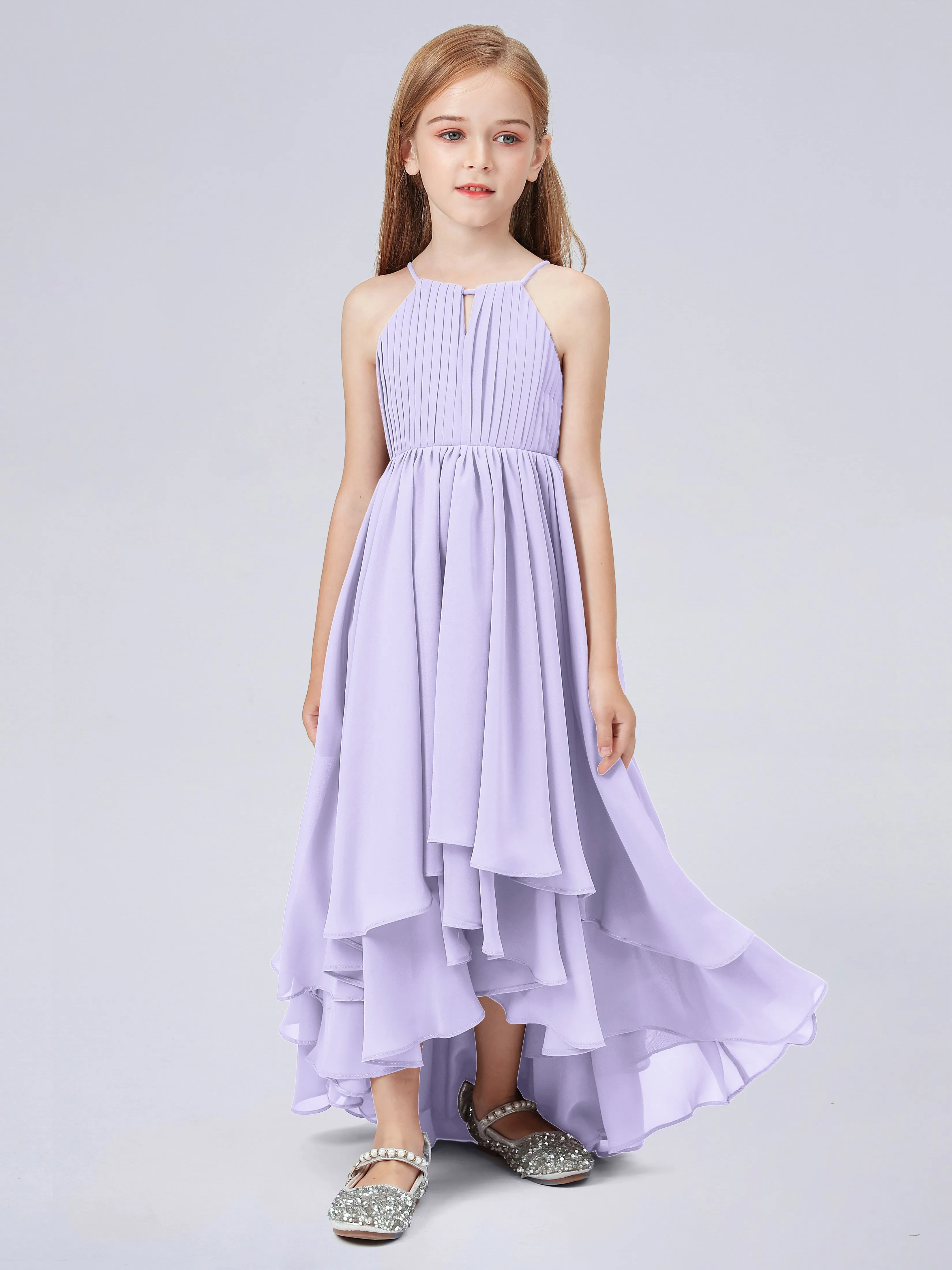 High Neck Junior Bridesmaid Dress with Cascade