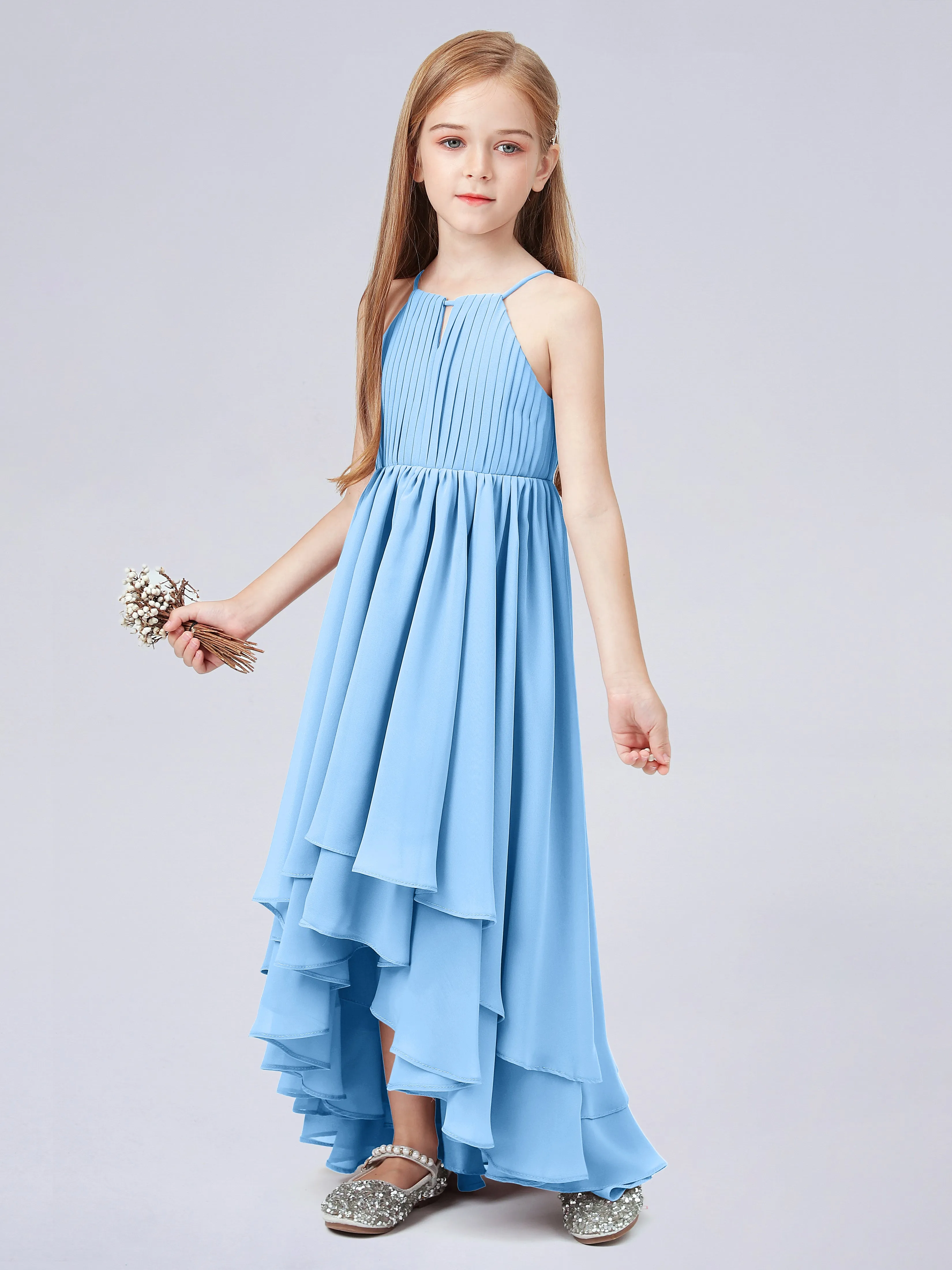 High Neck Junior Bridesmaid Dress with Cascade