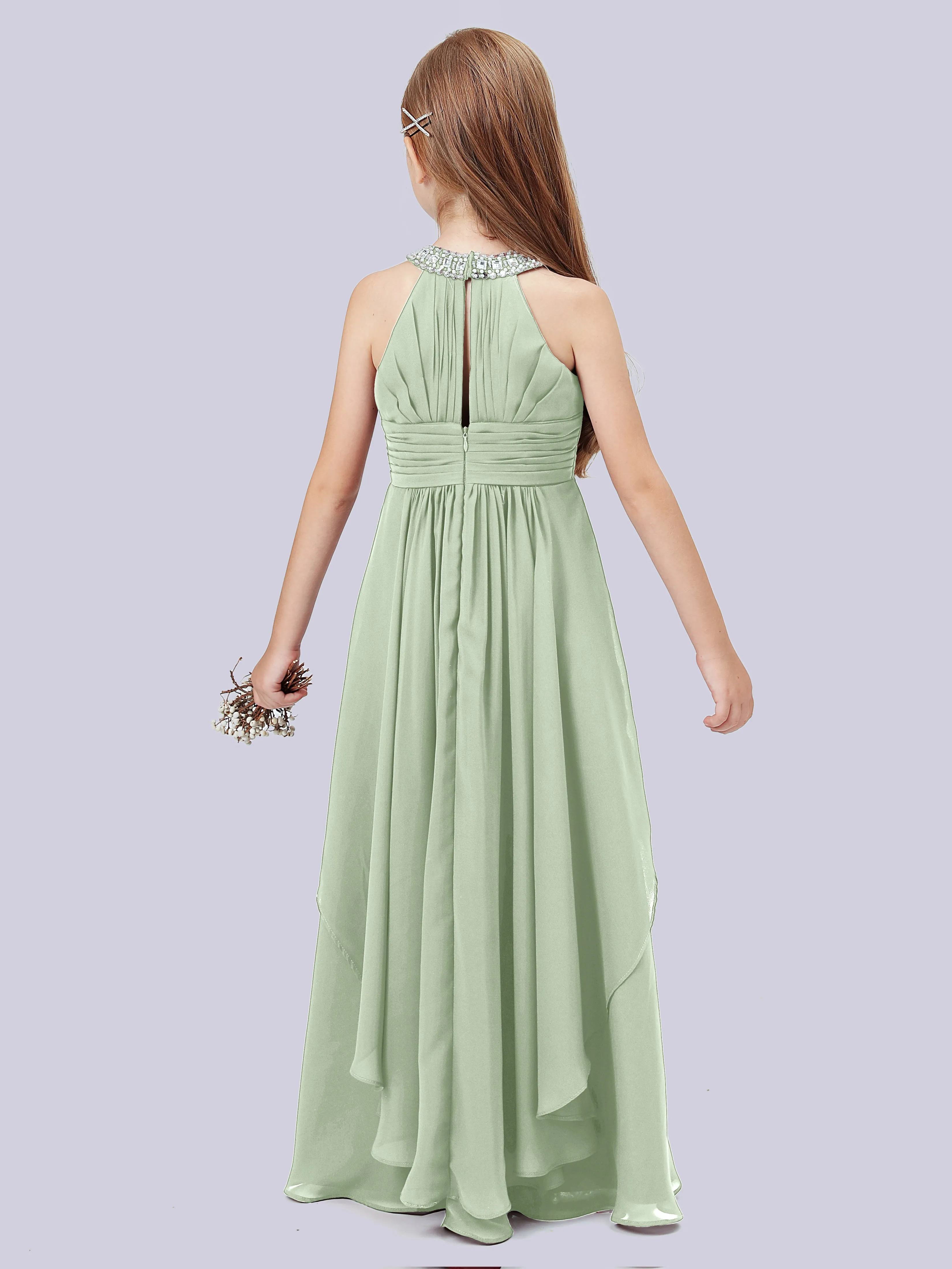 High Neck Junior Bridesmaid Dress with Cascade