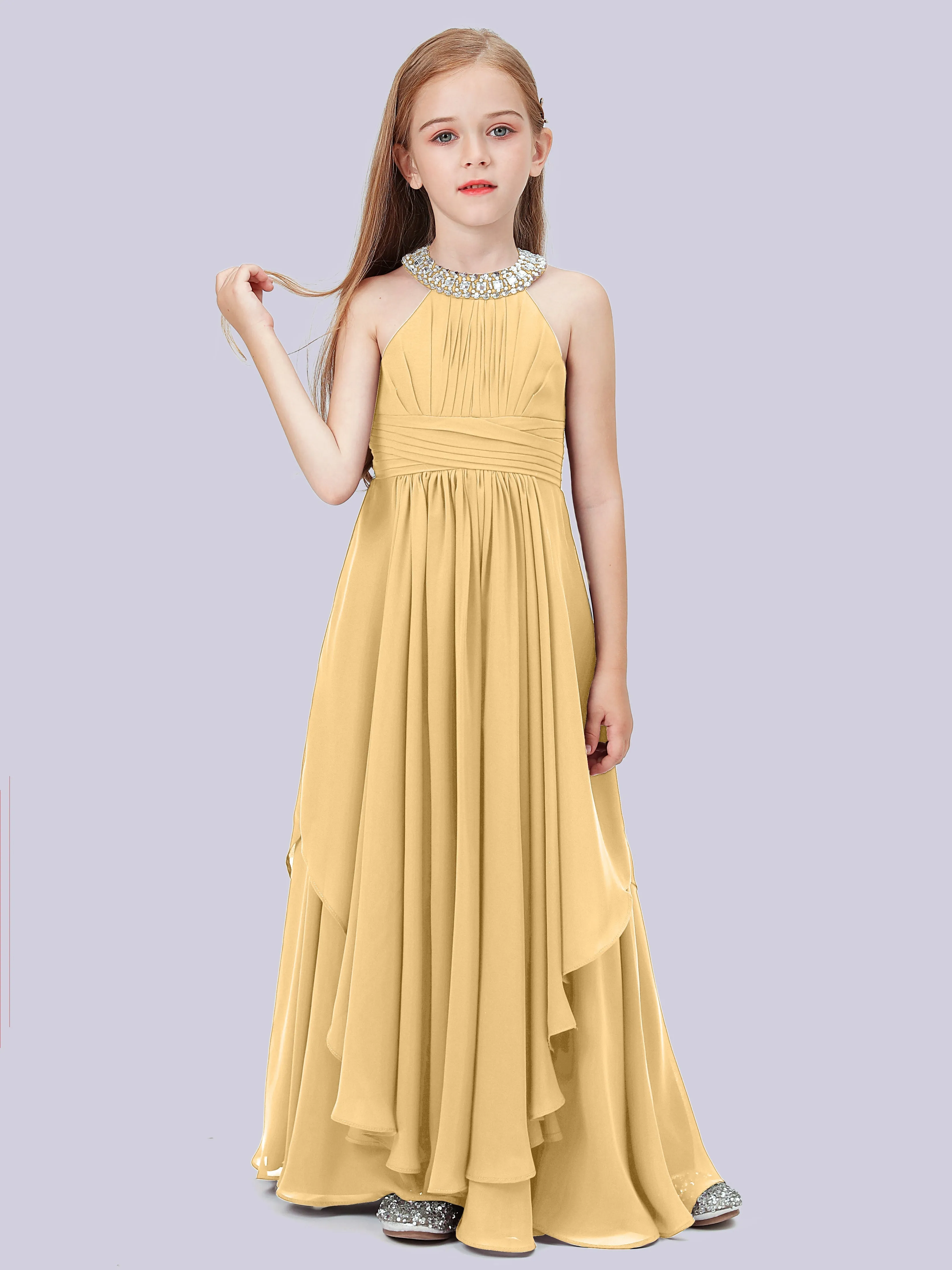 High Neck Junior Bridesmaid Dress with Cascade