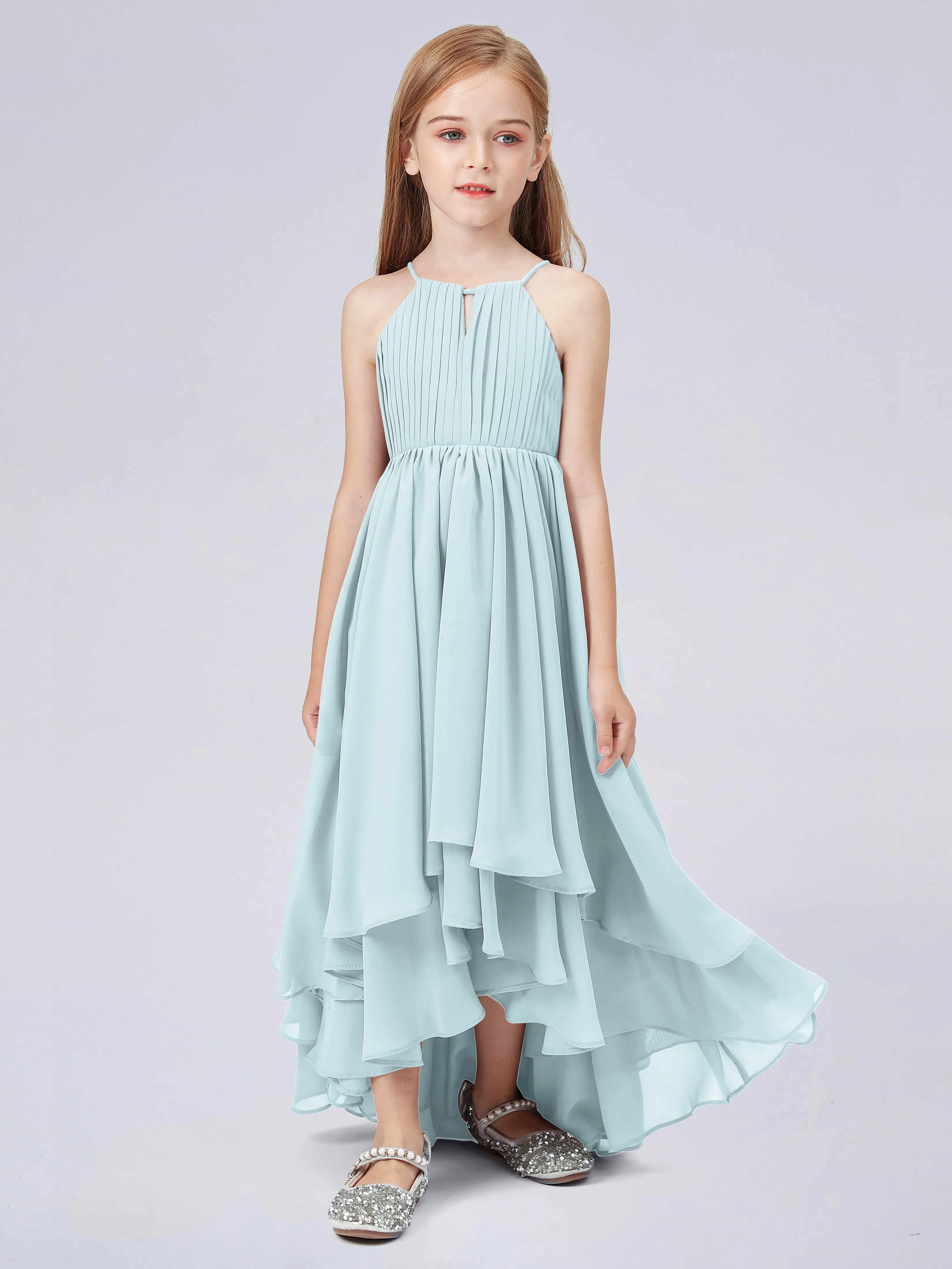 High Neck Junior Bridesmaid Dress with Cascade