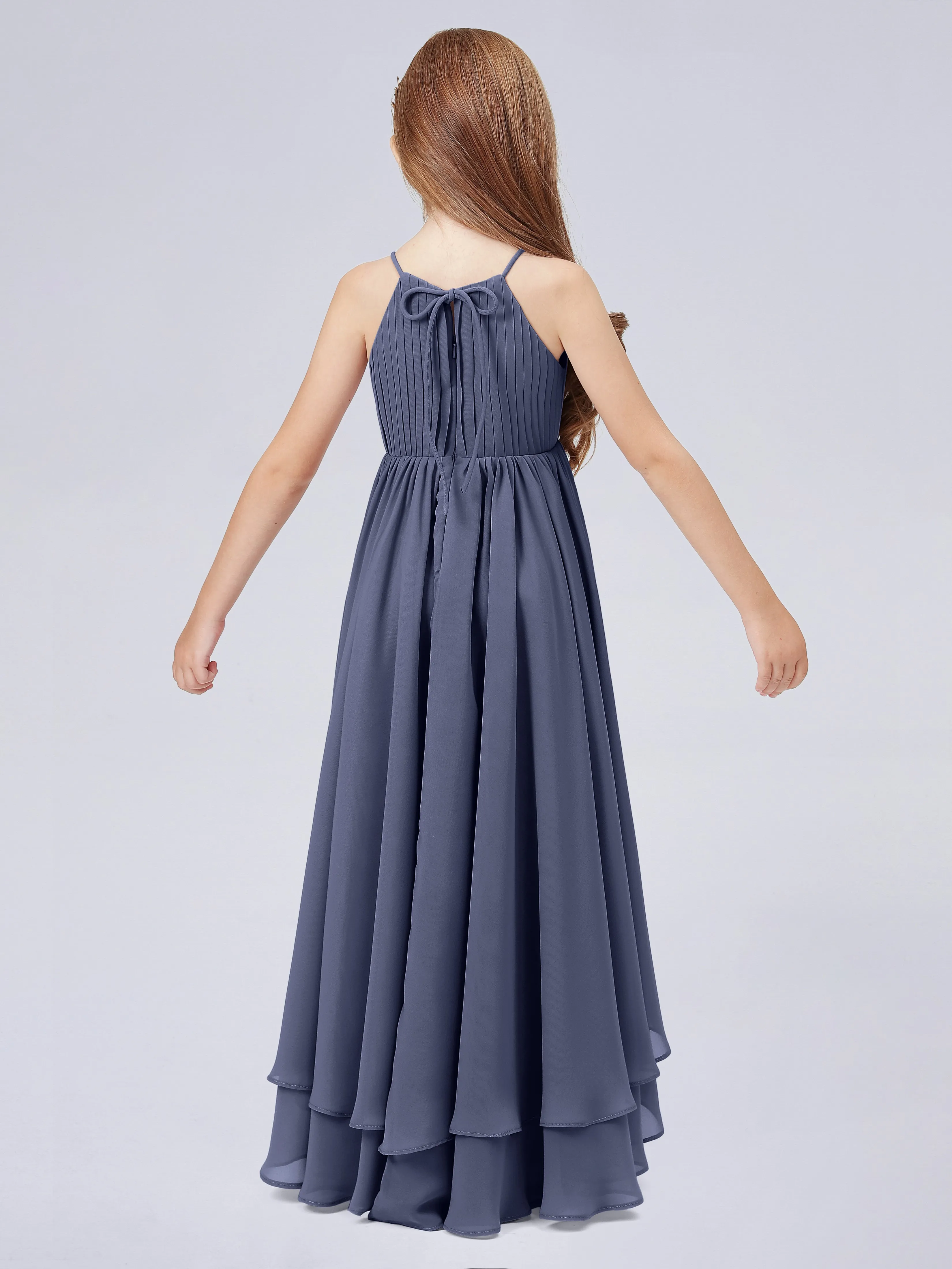 High Neck Junior Bridesmaid Dress with Cascade