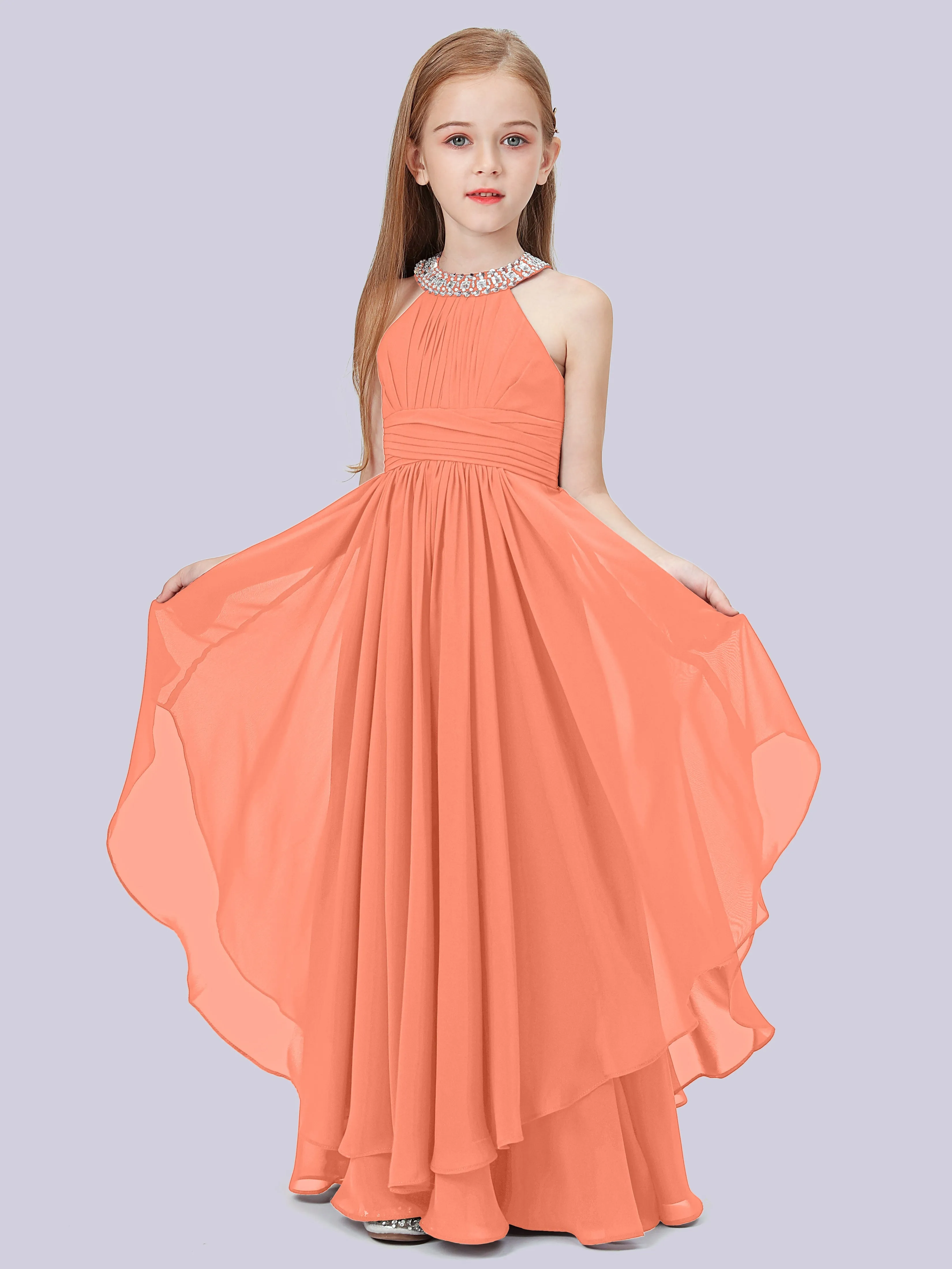 High Neck Junior Bridesmaid Dress with Cascade