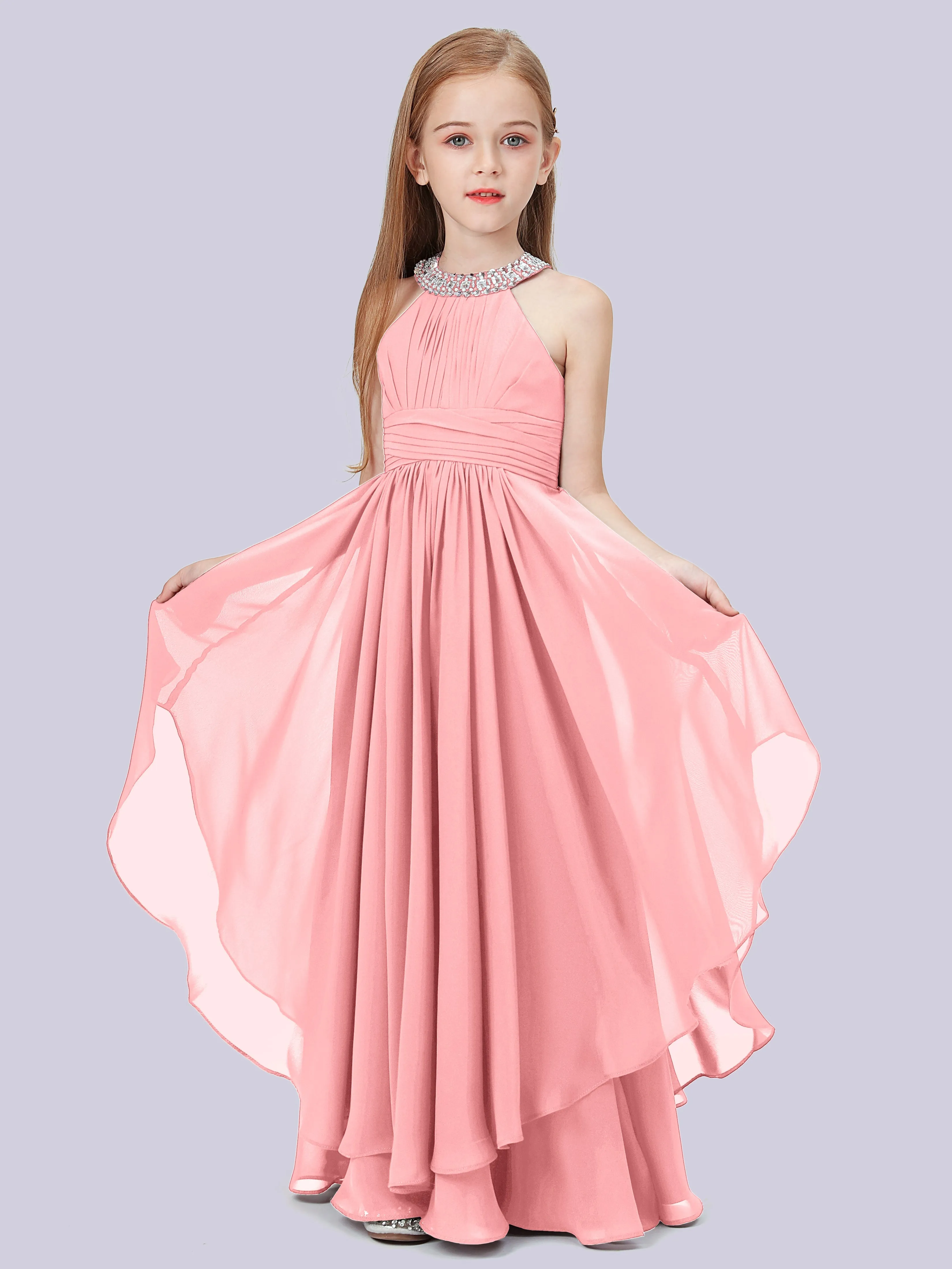 High Neck Junior Bridesmaid Dress with Cascade