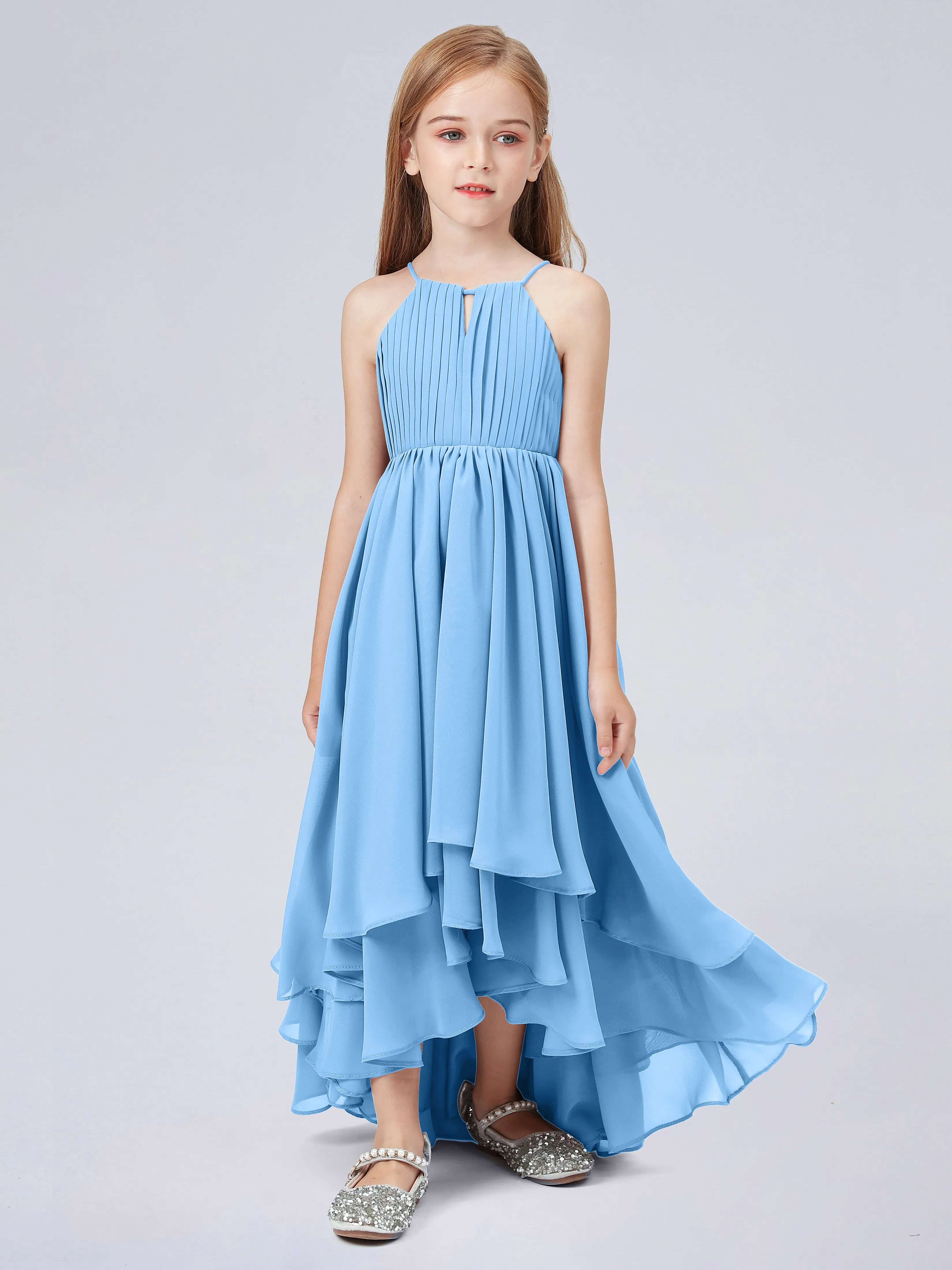 High Neck Junior Bridesmaid Dress with Cascade