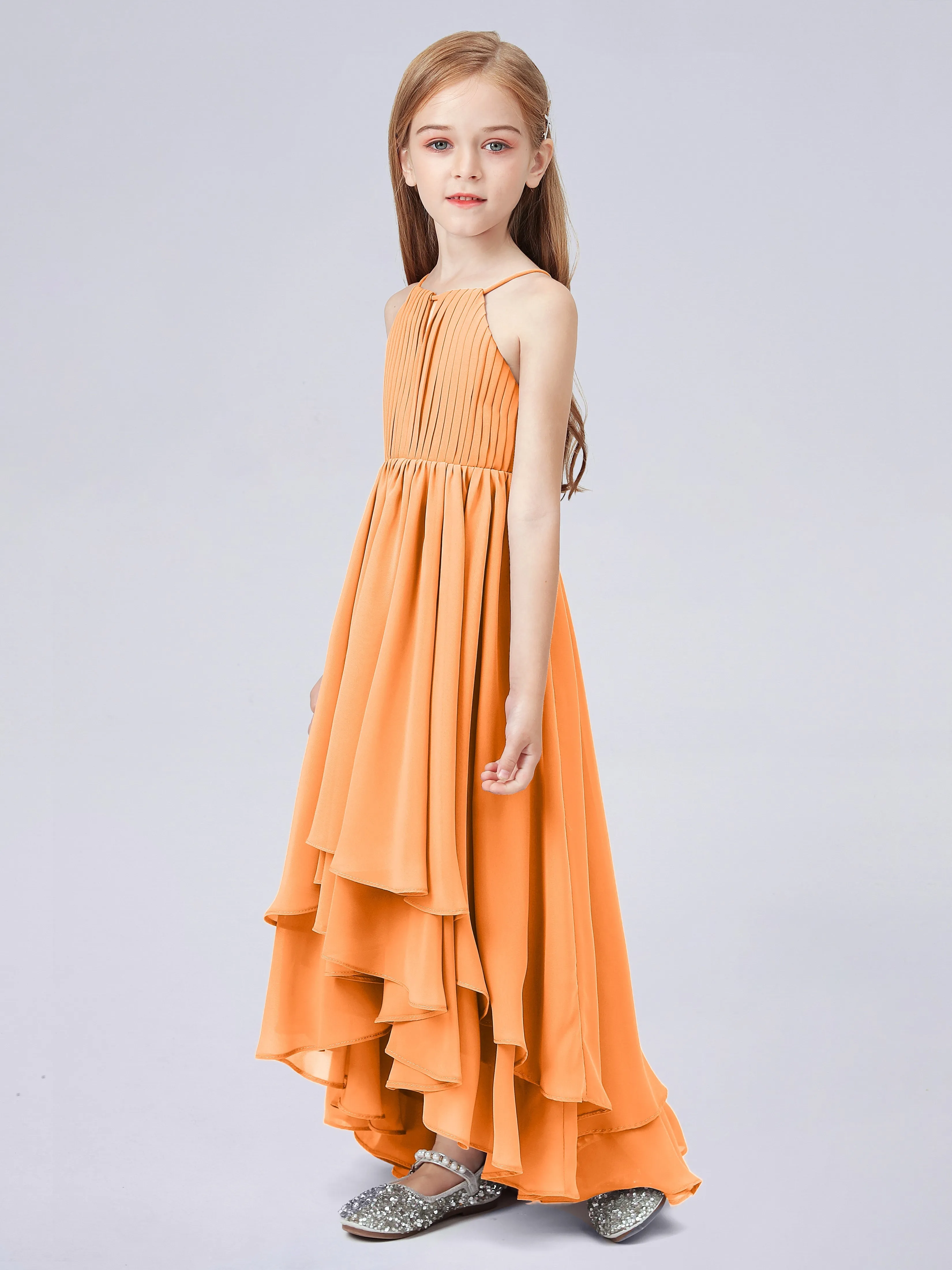 High Neck Junior Bridesmaid Dress with Cascade