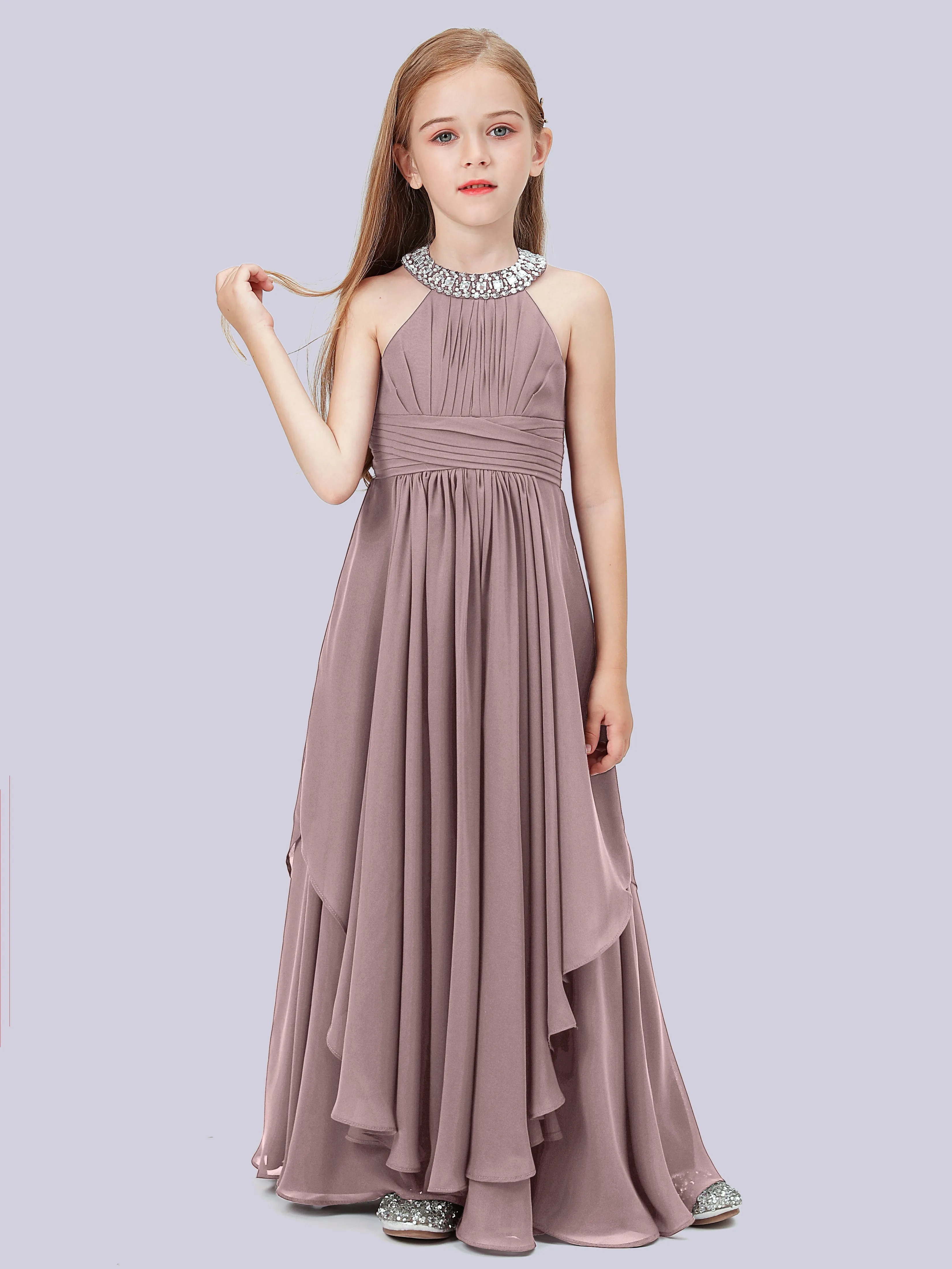 High Neck Junior Bridesmaid Dress with Cascade