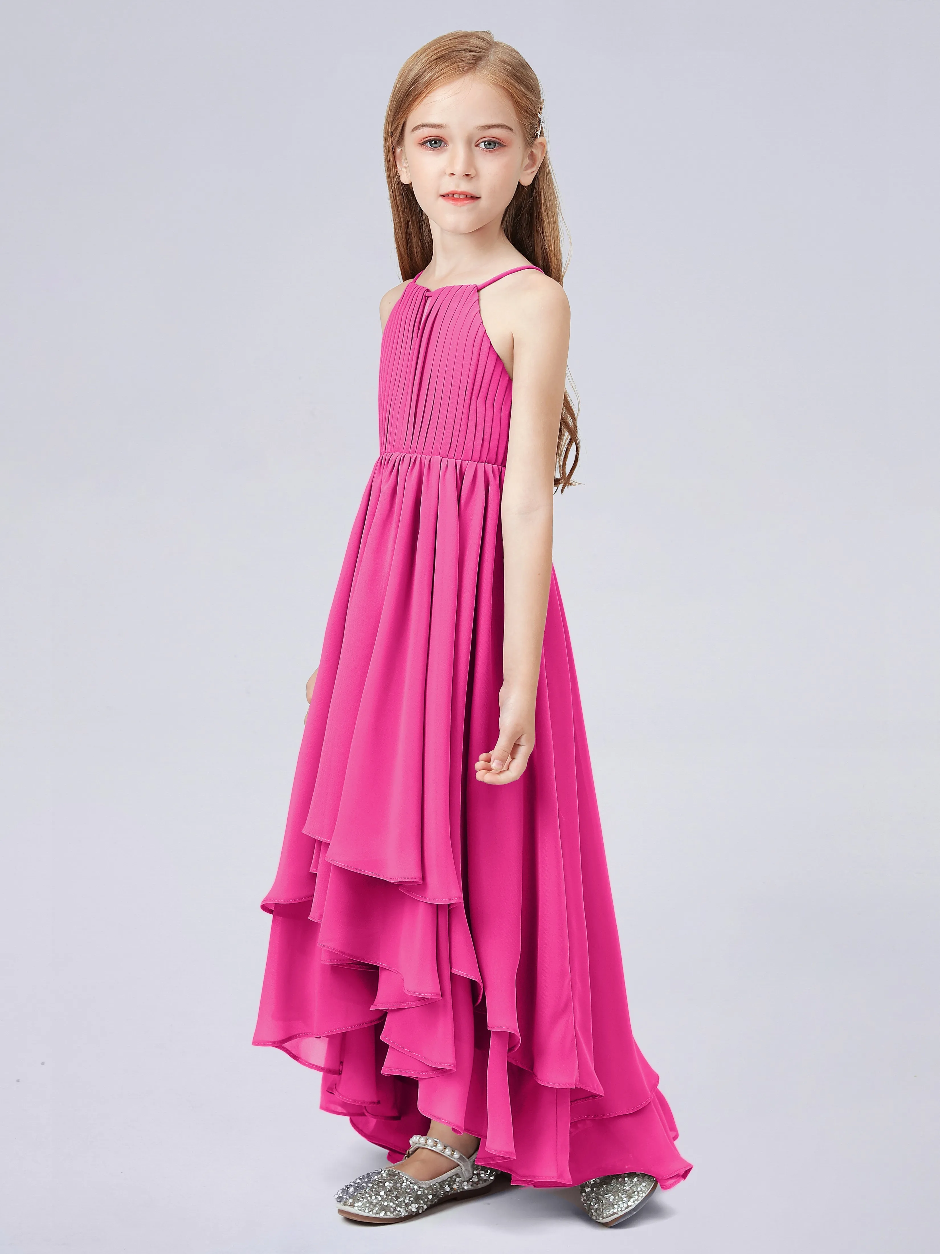 High Neck Junior Bridesmaid Dress with Cascade