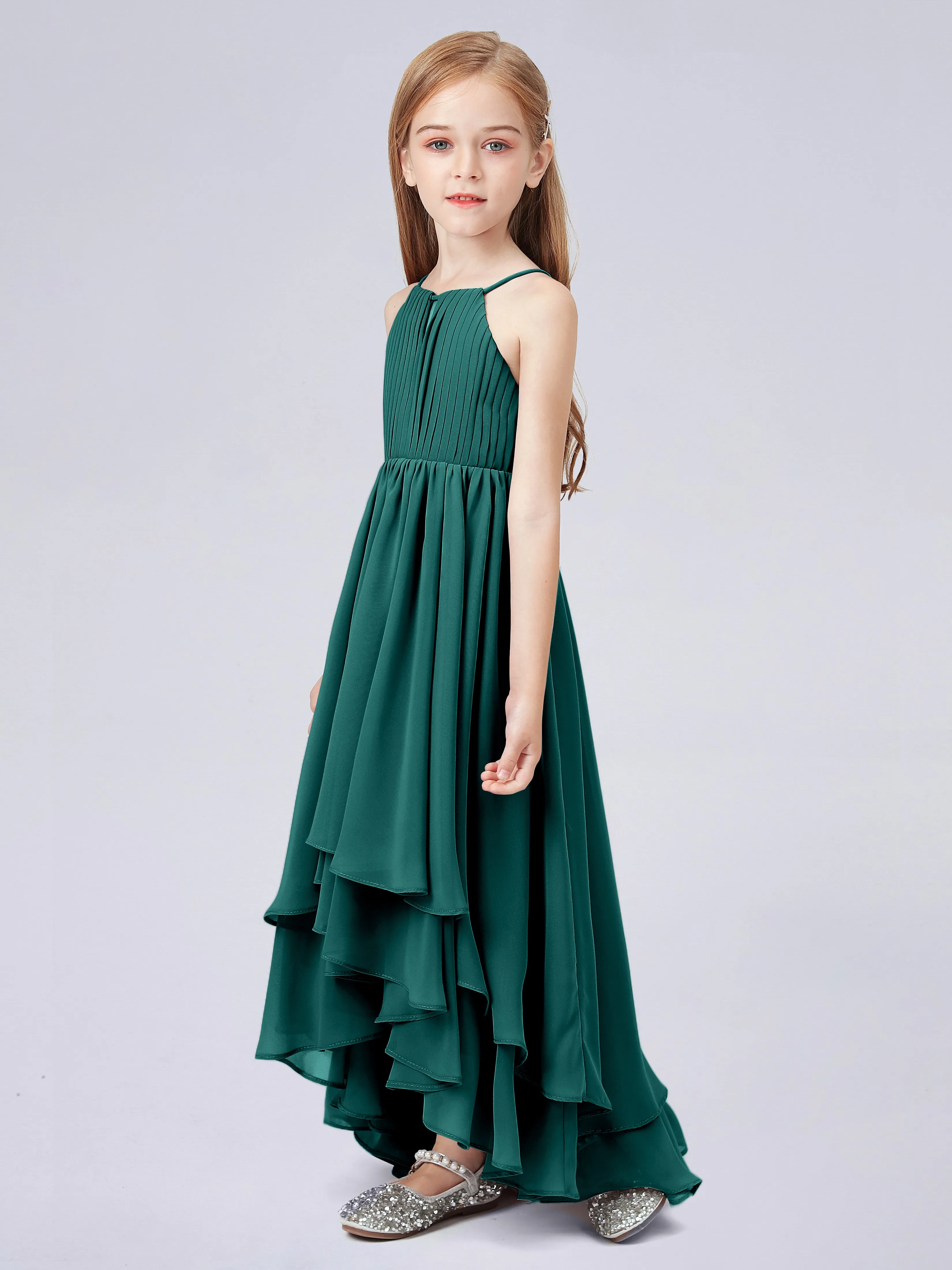 High Neck Junior Bridesmaid Dress with Cascade