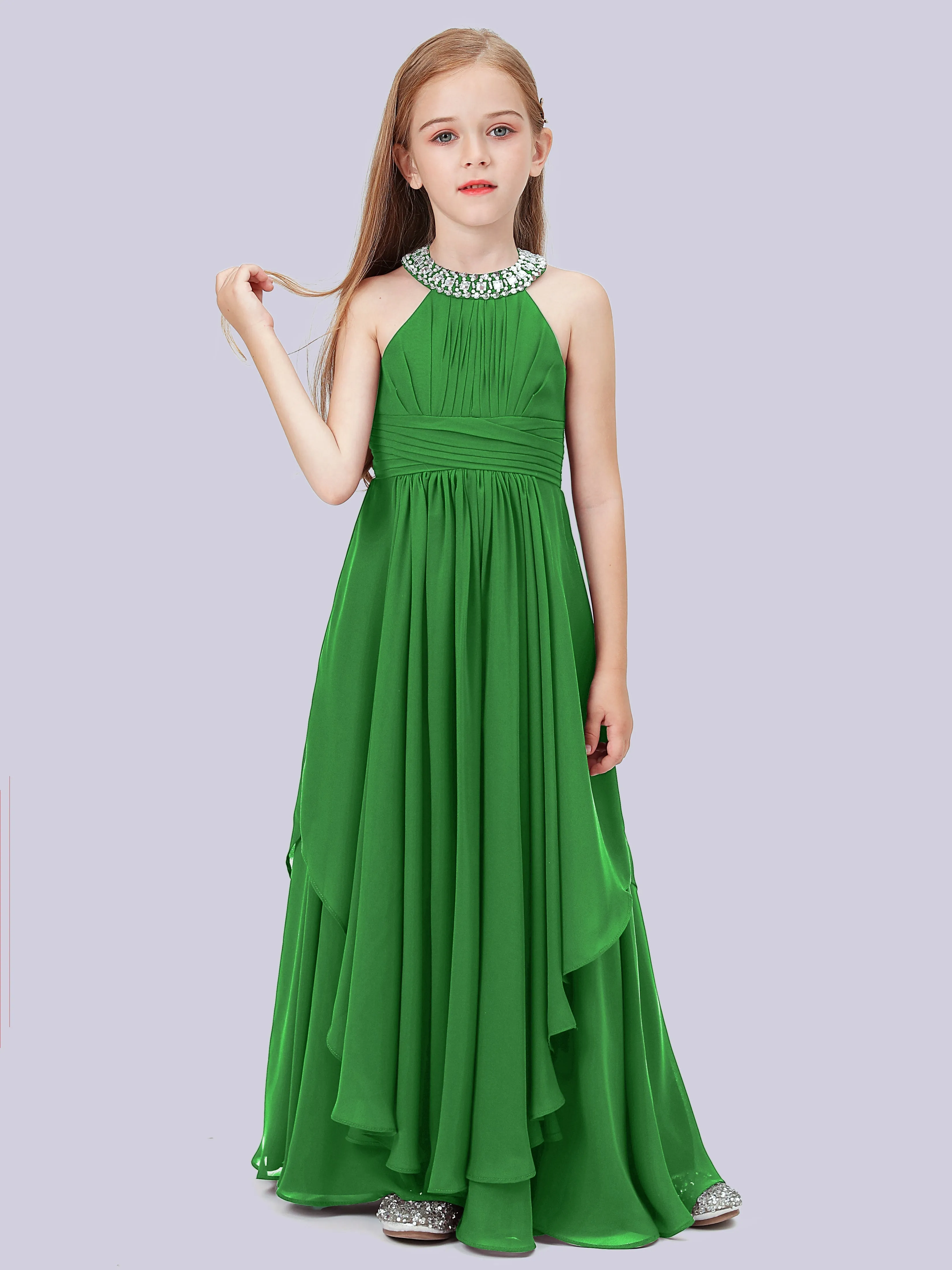 High Neck Junior Bridesmaid Dress with Cascade