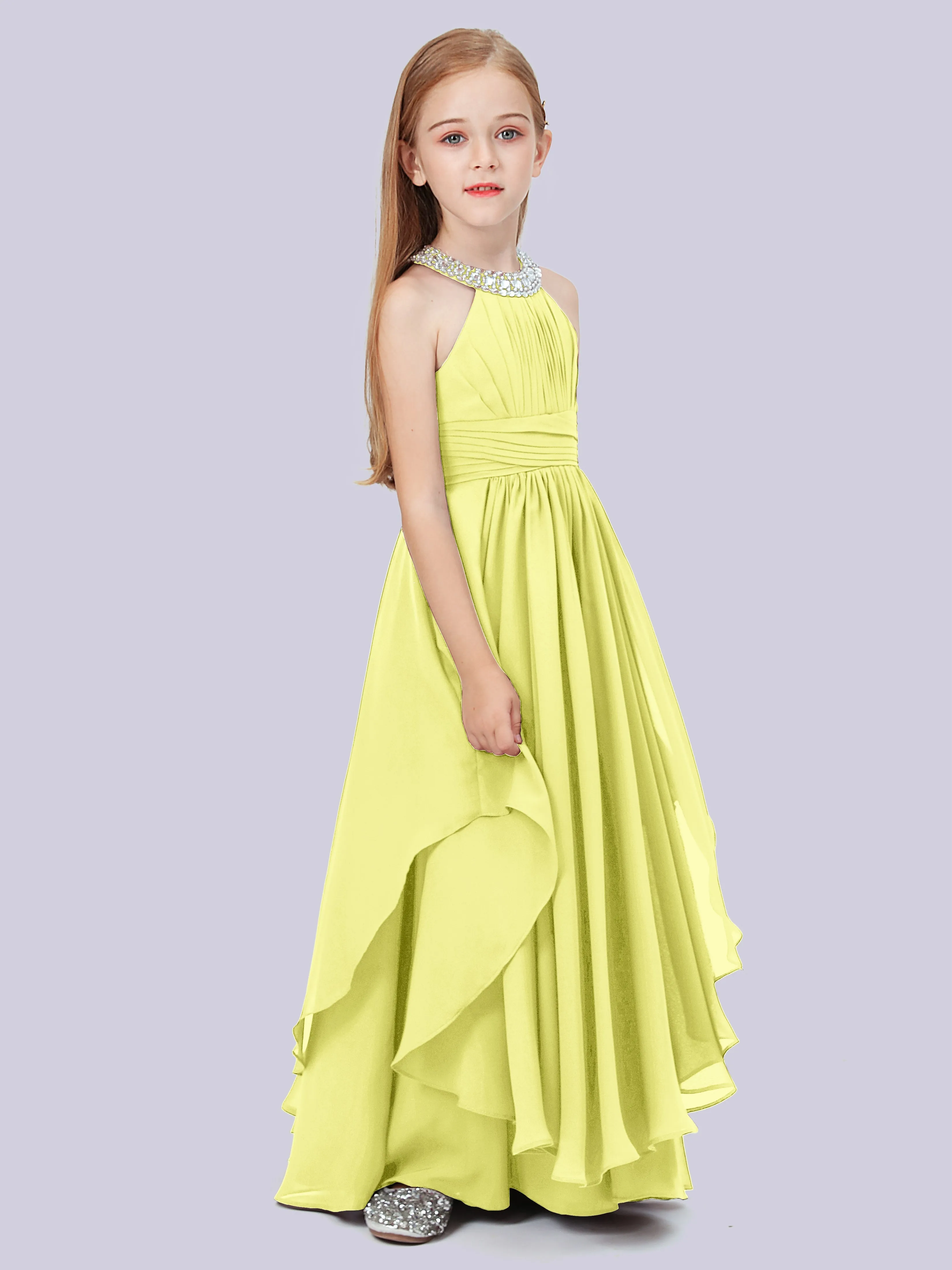 High Neck Junior Bridesmaid Dress with Cascade