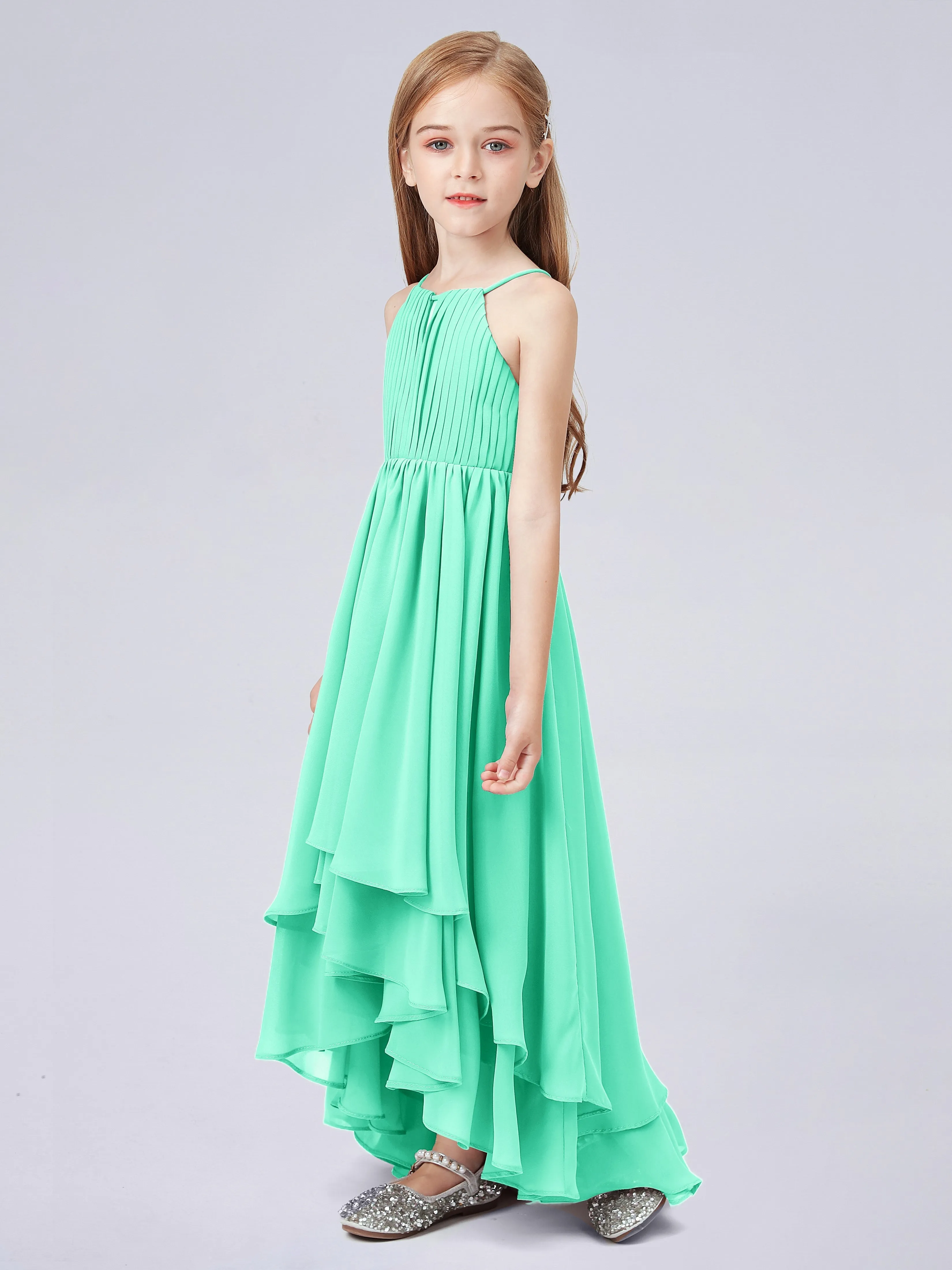 High Neck Junior Bridesmaid Dress with Cascade