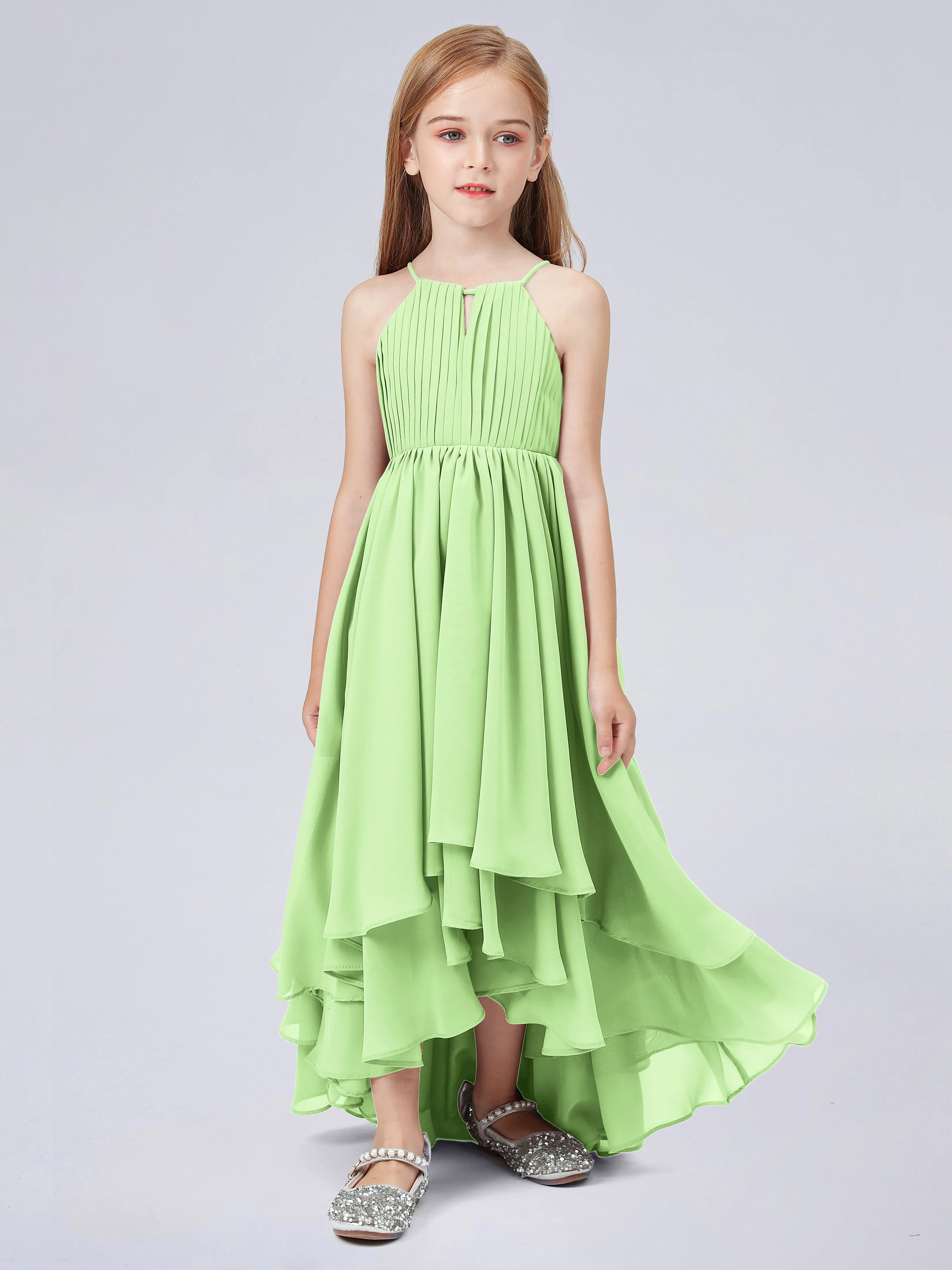 High Neck Junior Bridesmaid Dress with Cascade