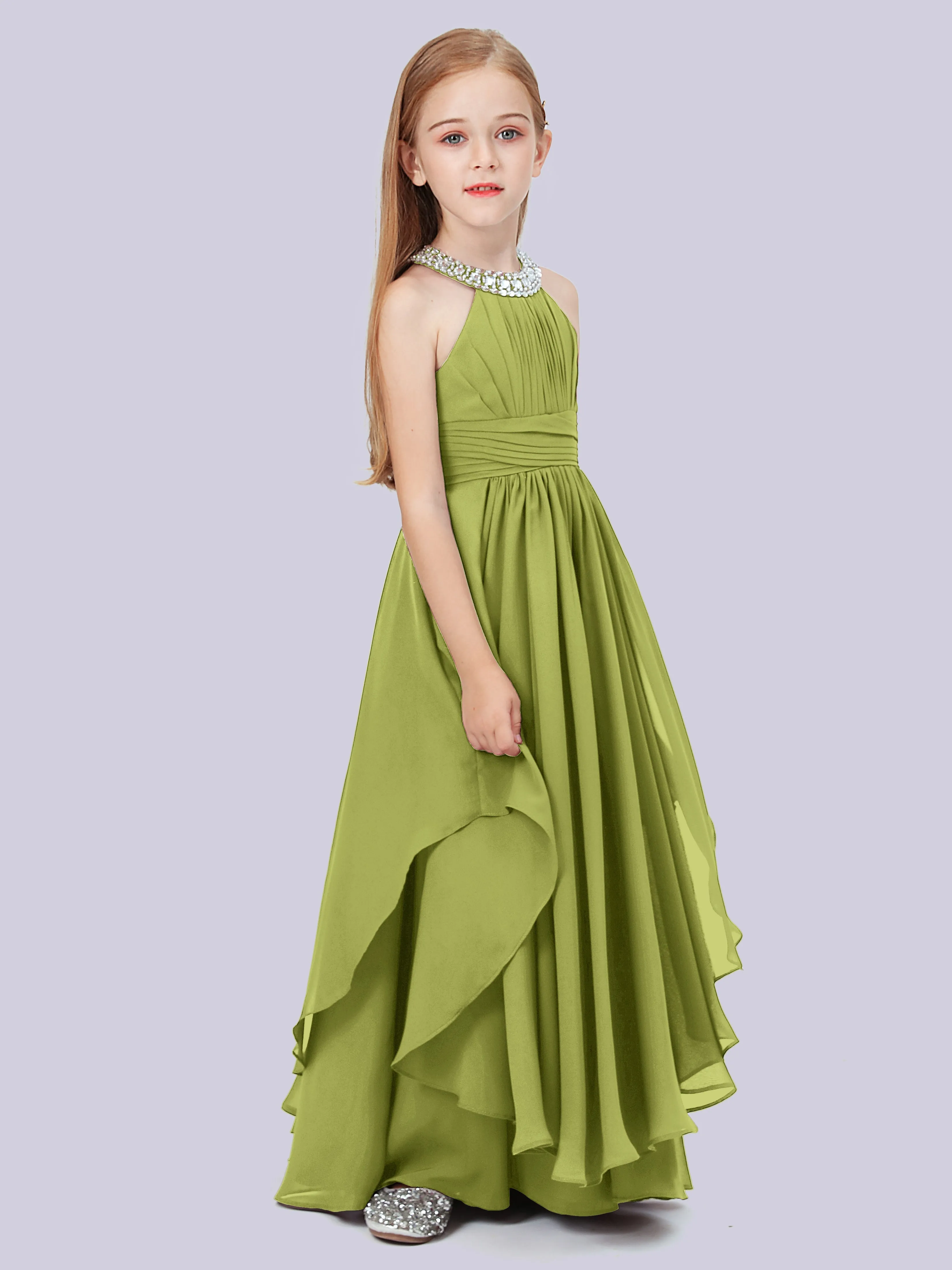 High Neck Junior Bridesmaid Dress with Cascade