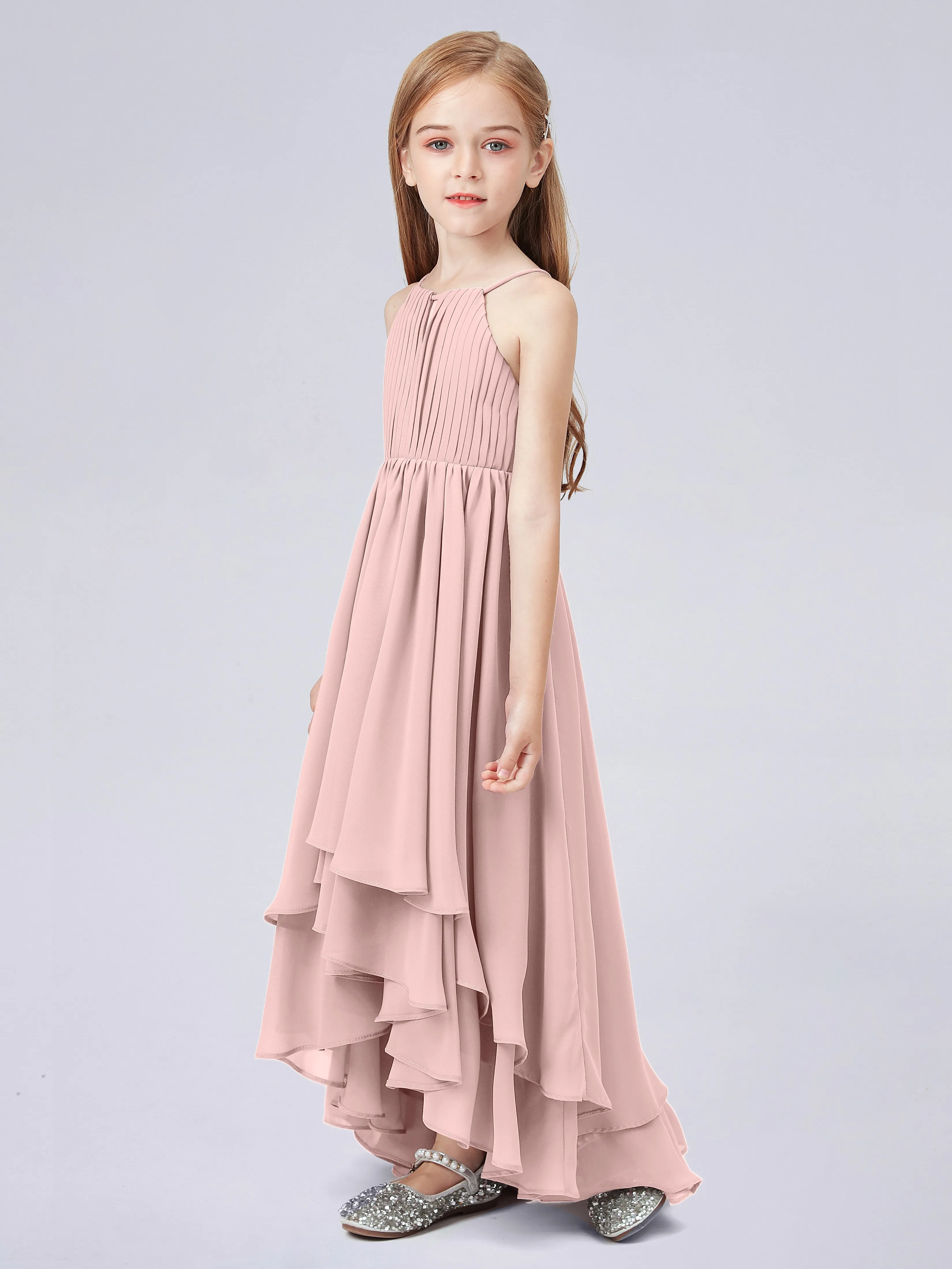 High Neck Junior Bridesmaid Dress with Cascade