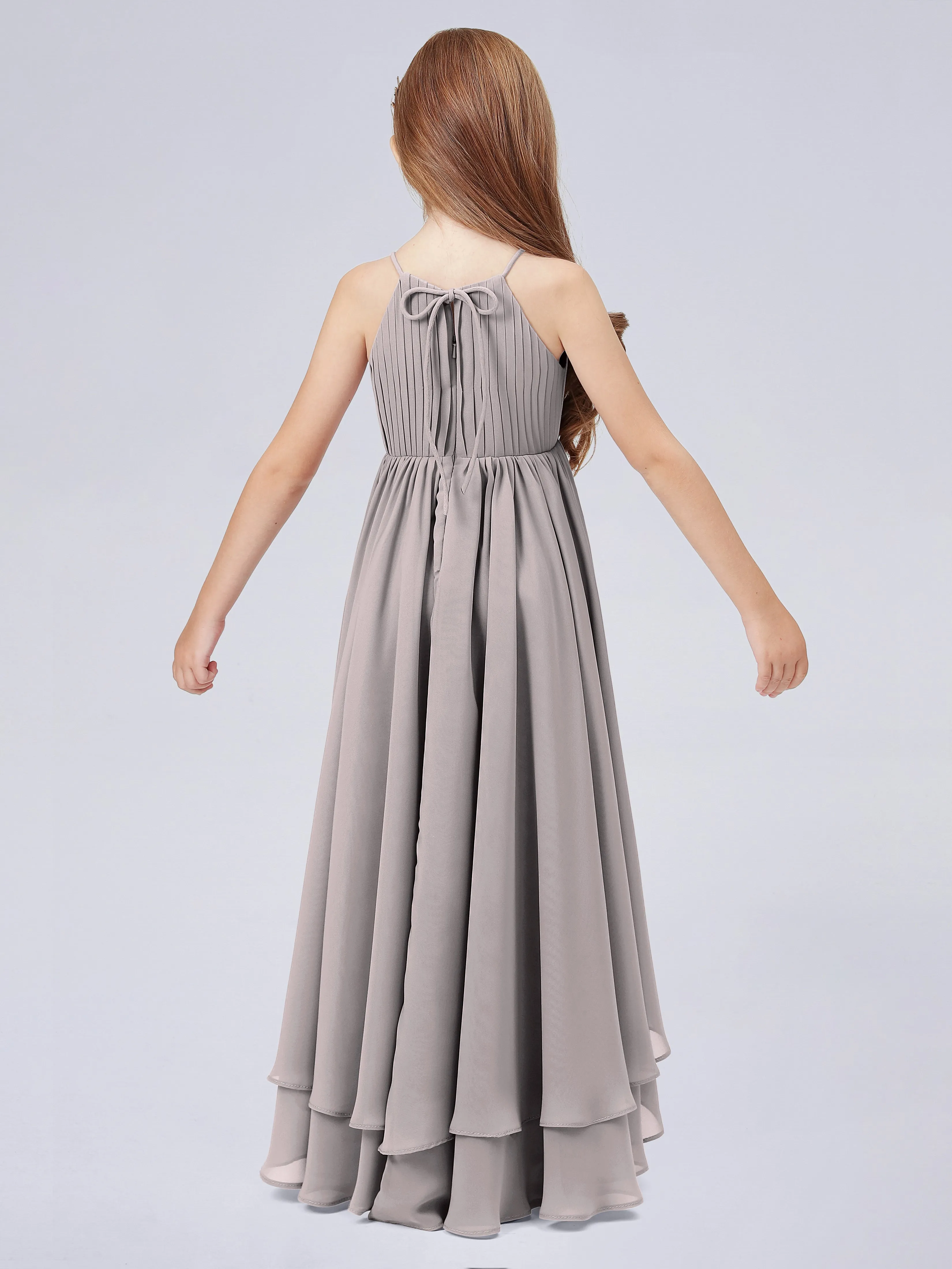 High Neck Junior Bridesmaid Dress with Cascade