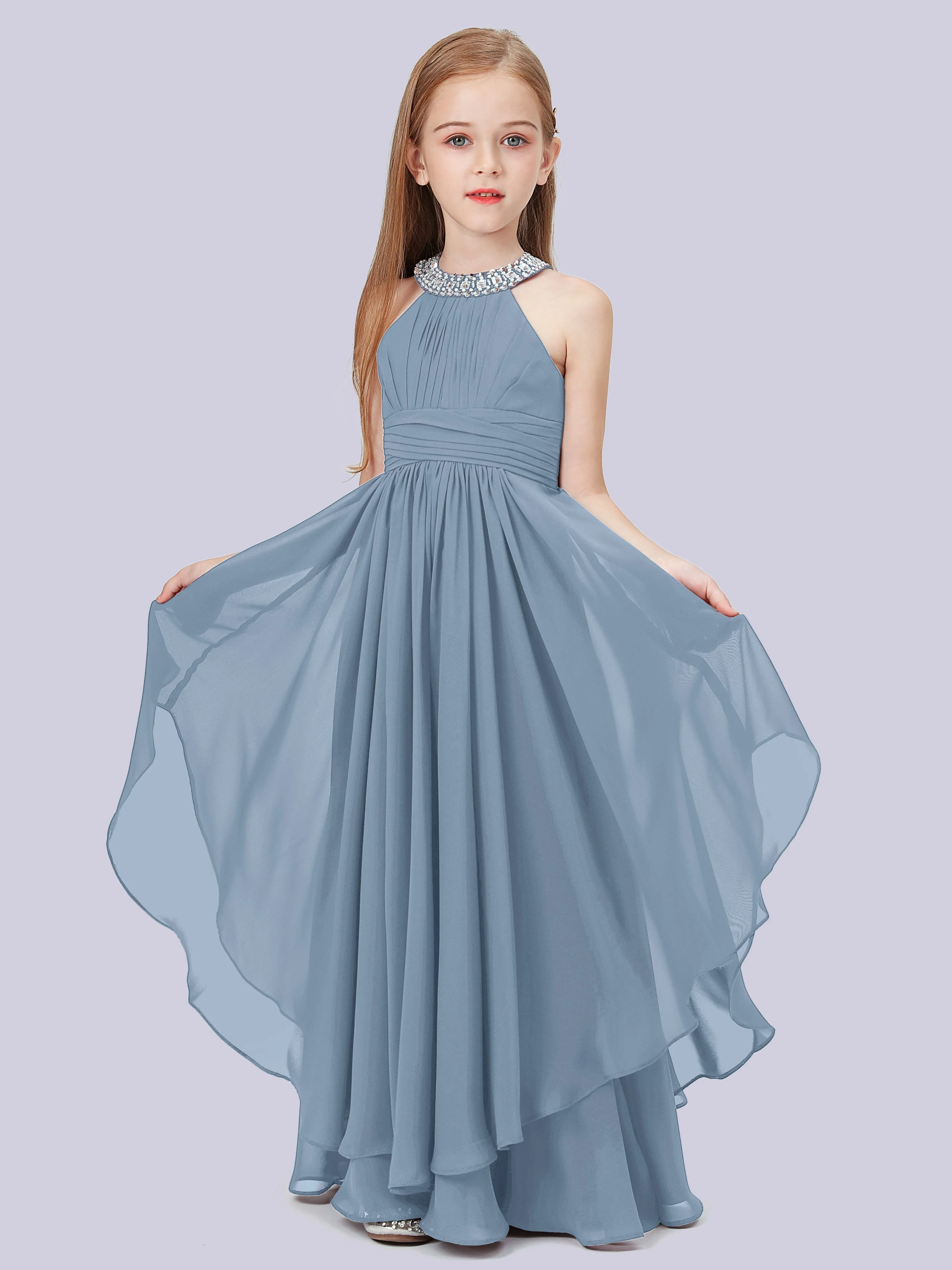 High Neck Junior Bridesmaid Dress with Cascade