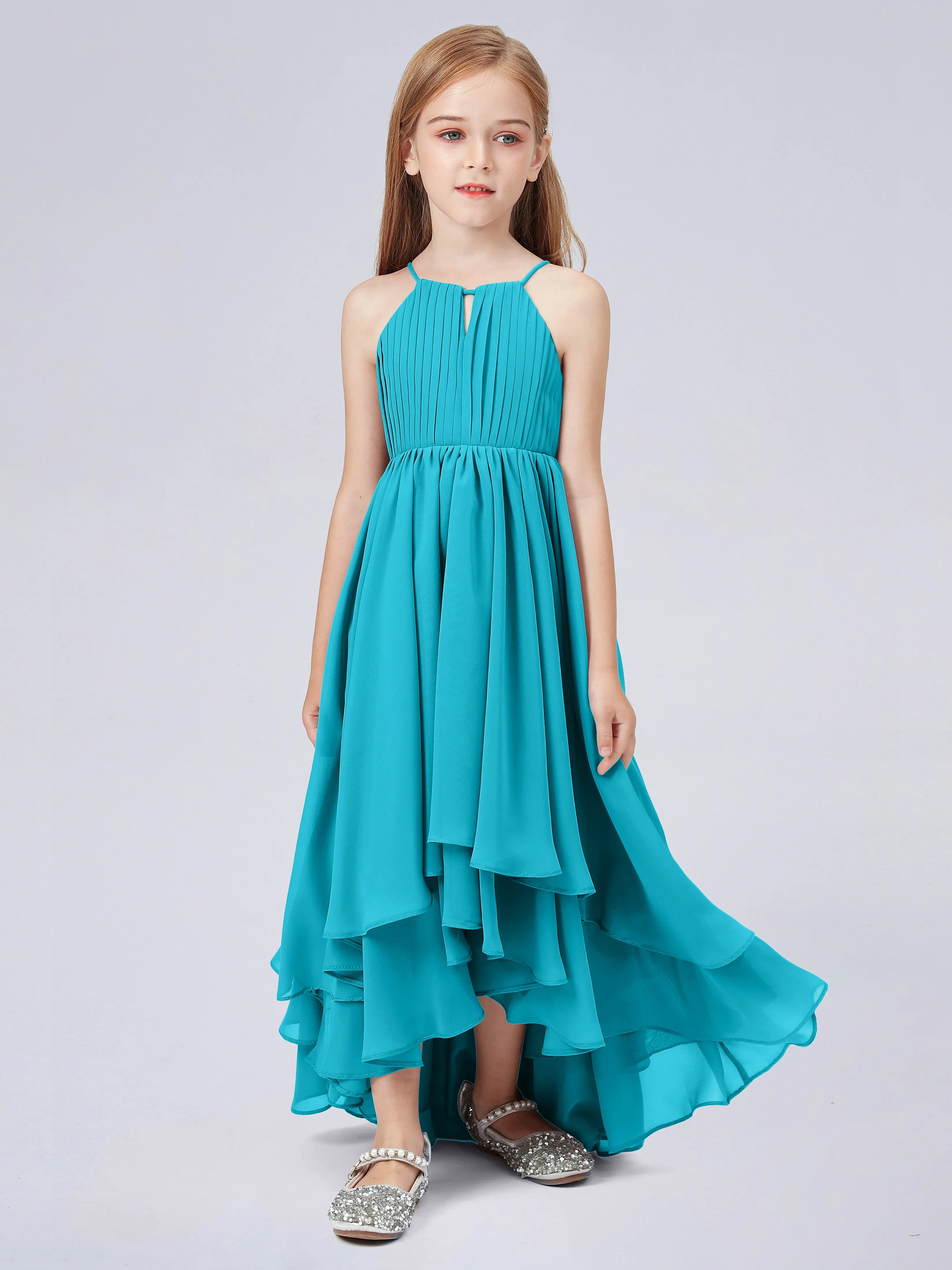 High Neck Junior Bridesmaid Dress with Cascade