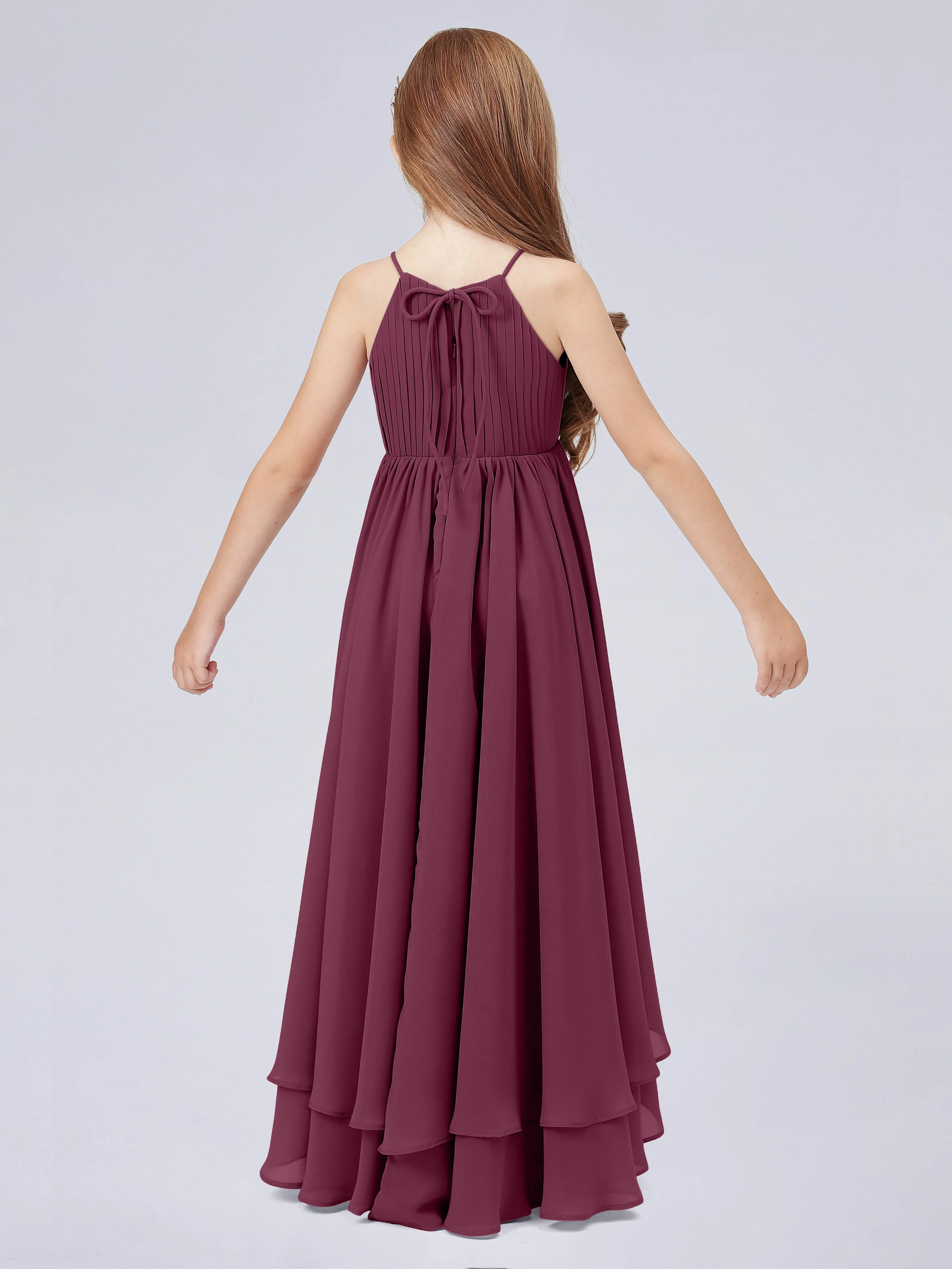 High Neck Junior Bridesmaid Dress with Cascade