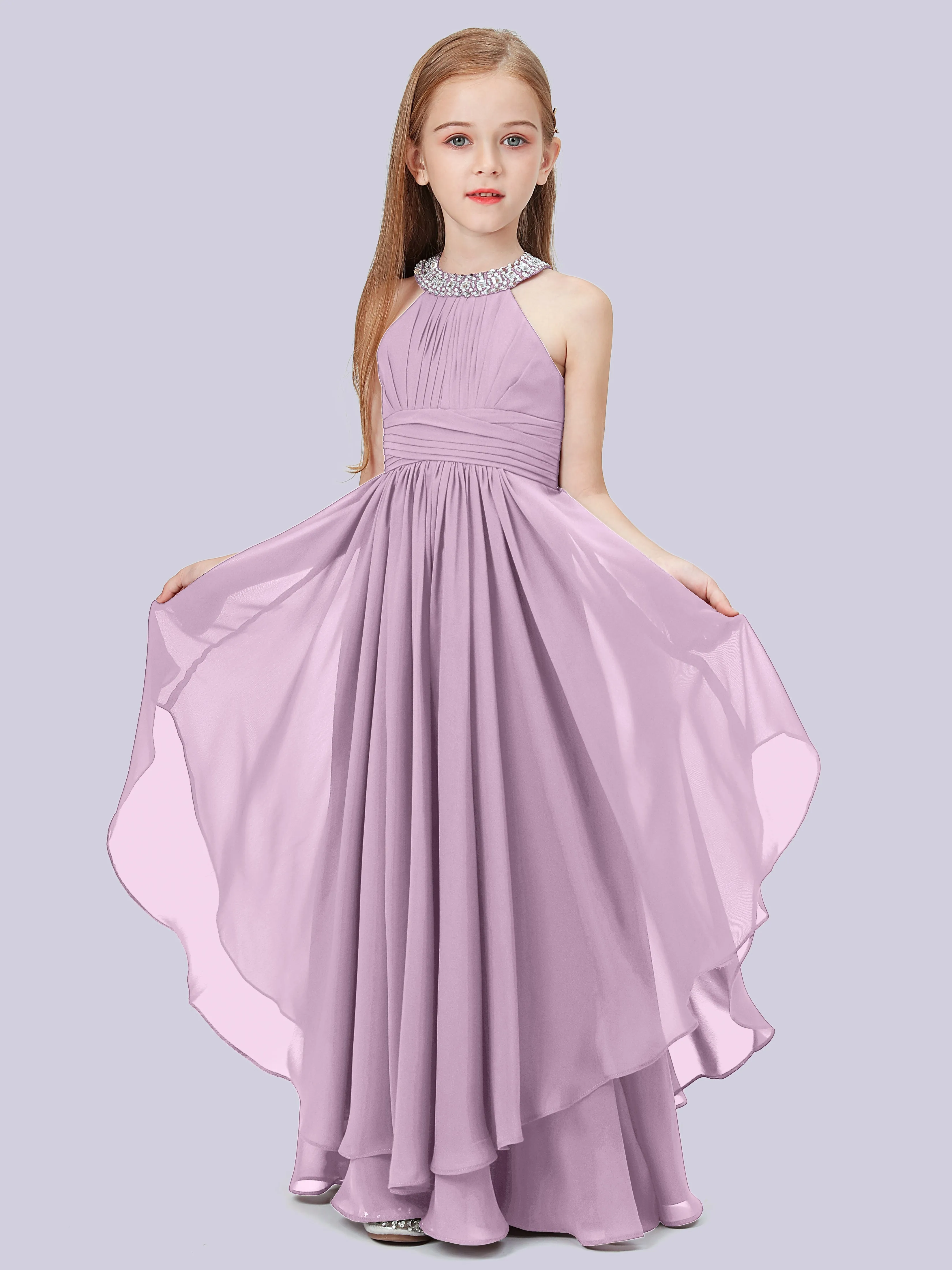 High Neck Junior Bridesmaid Dress with Cascade