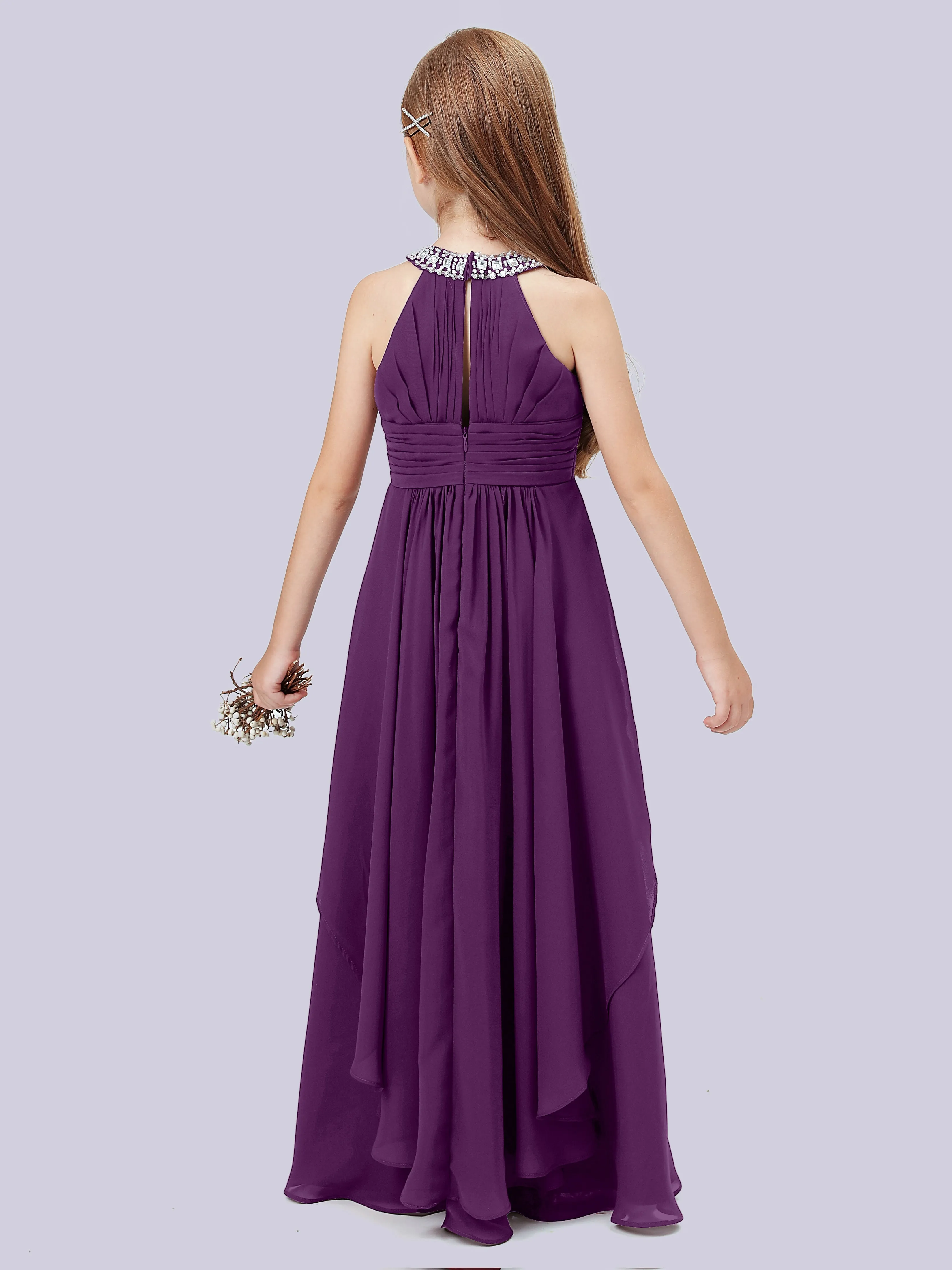 High Neck Junior Bridesmaid Dress with Cascade