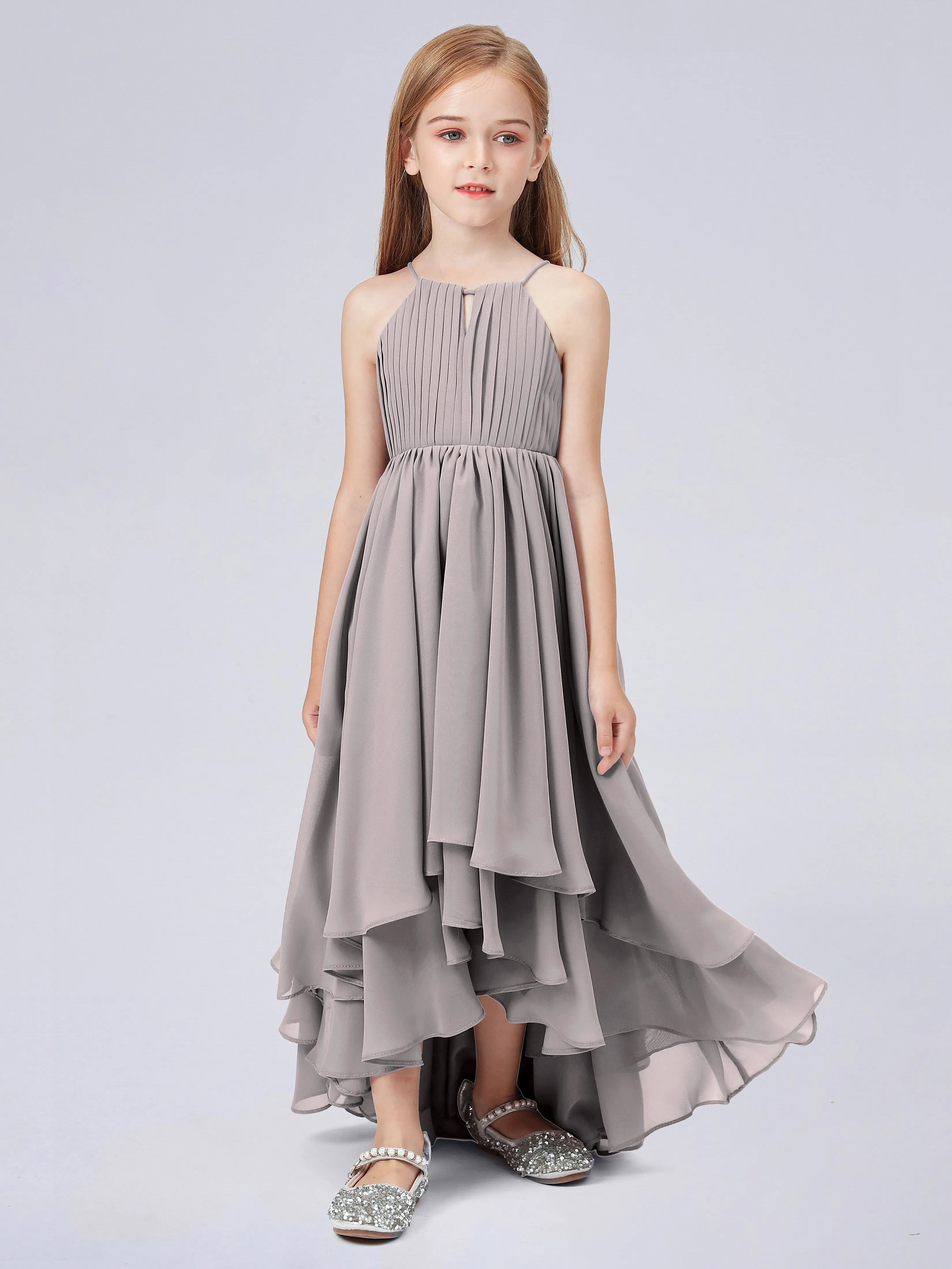 High Neck Junior Bridesmaid Dress with Cascade