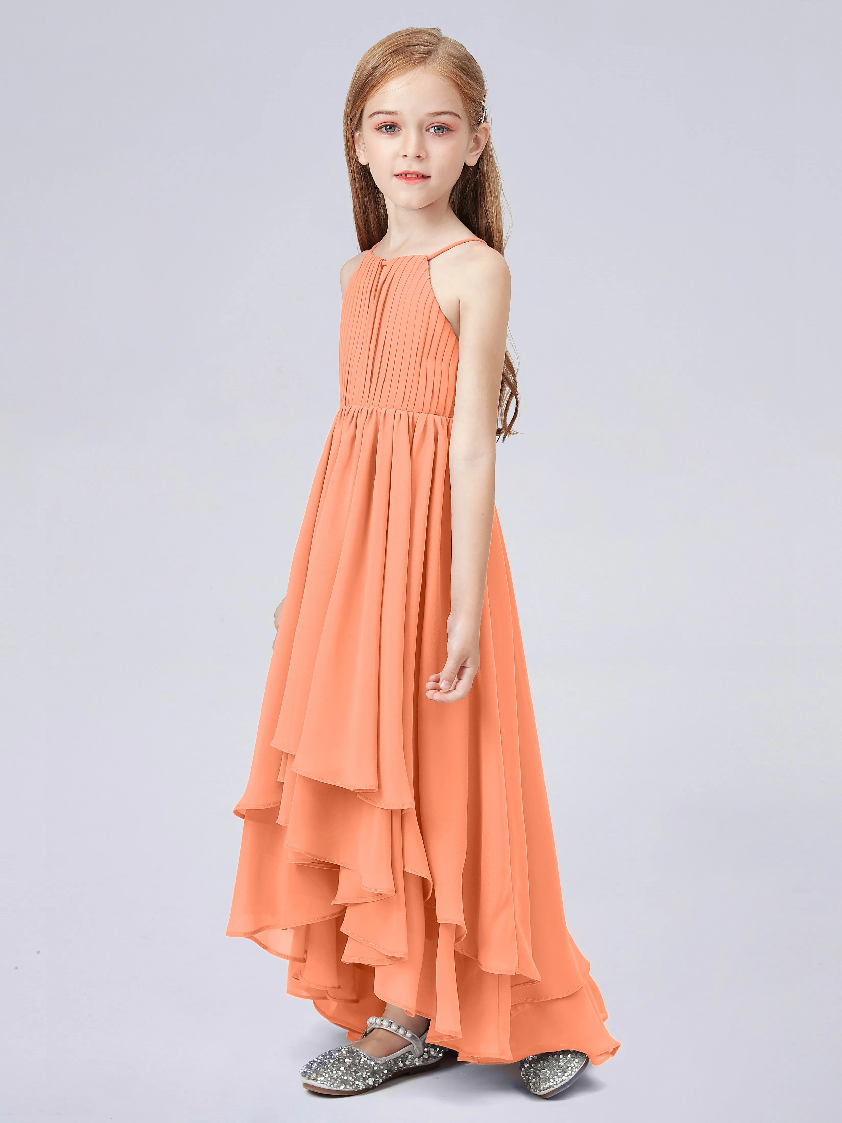 High Neck Junior Bridesmaid Dress with Cascade