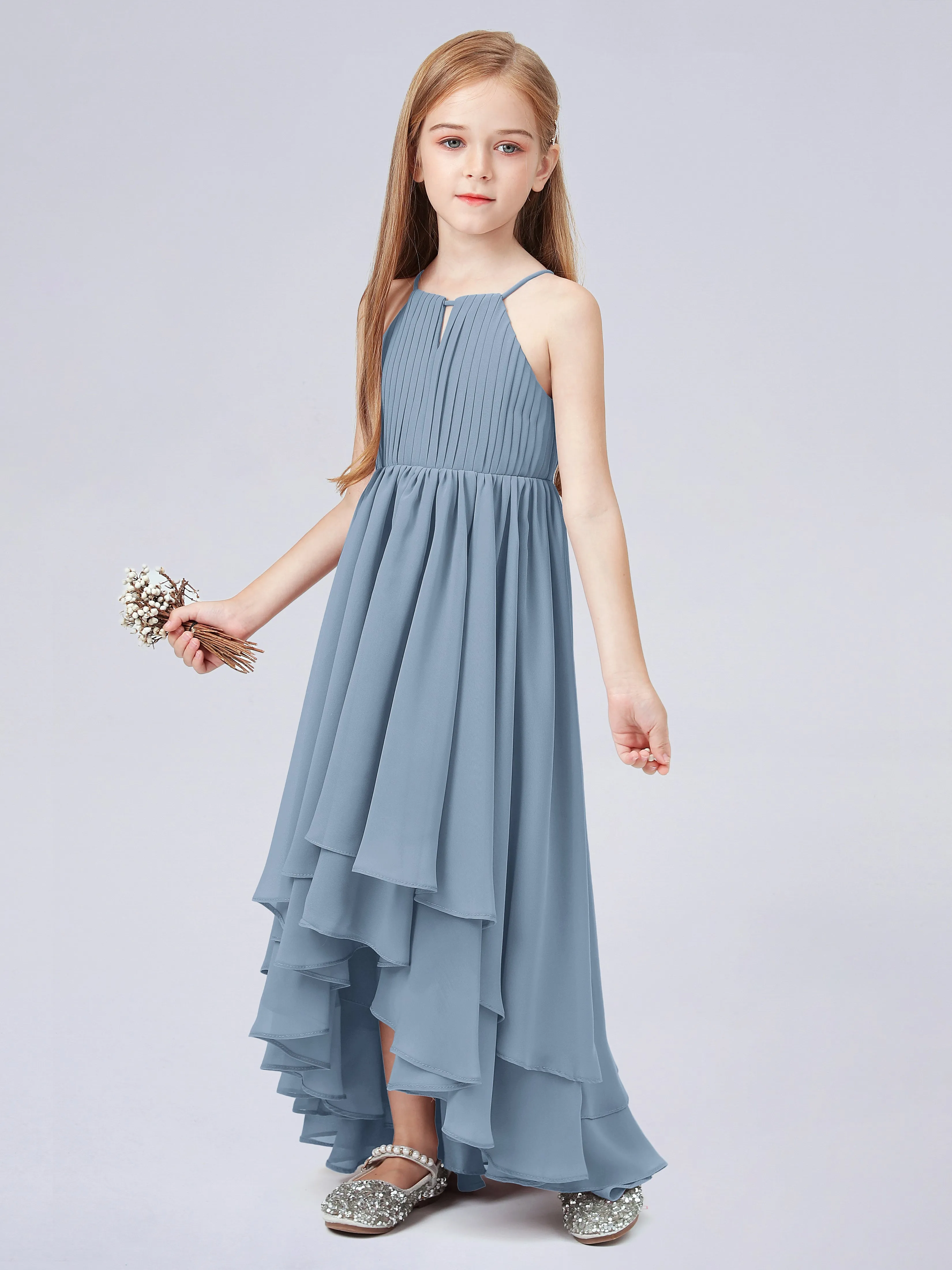 High Neck Junior Bridesmaid Dress with Cascade