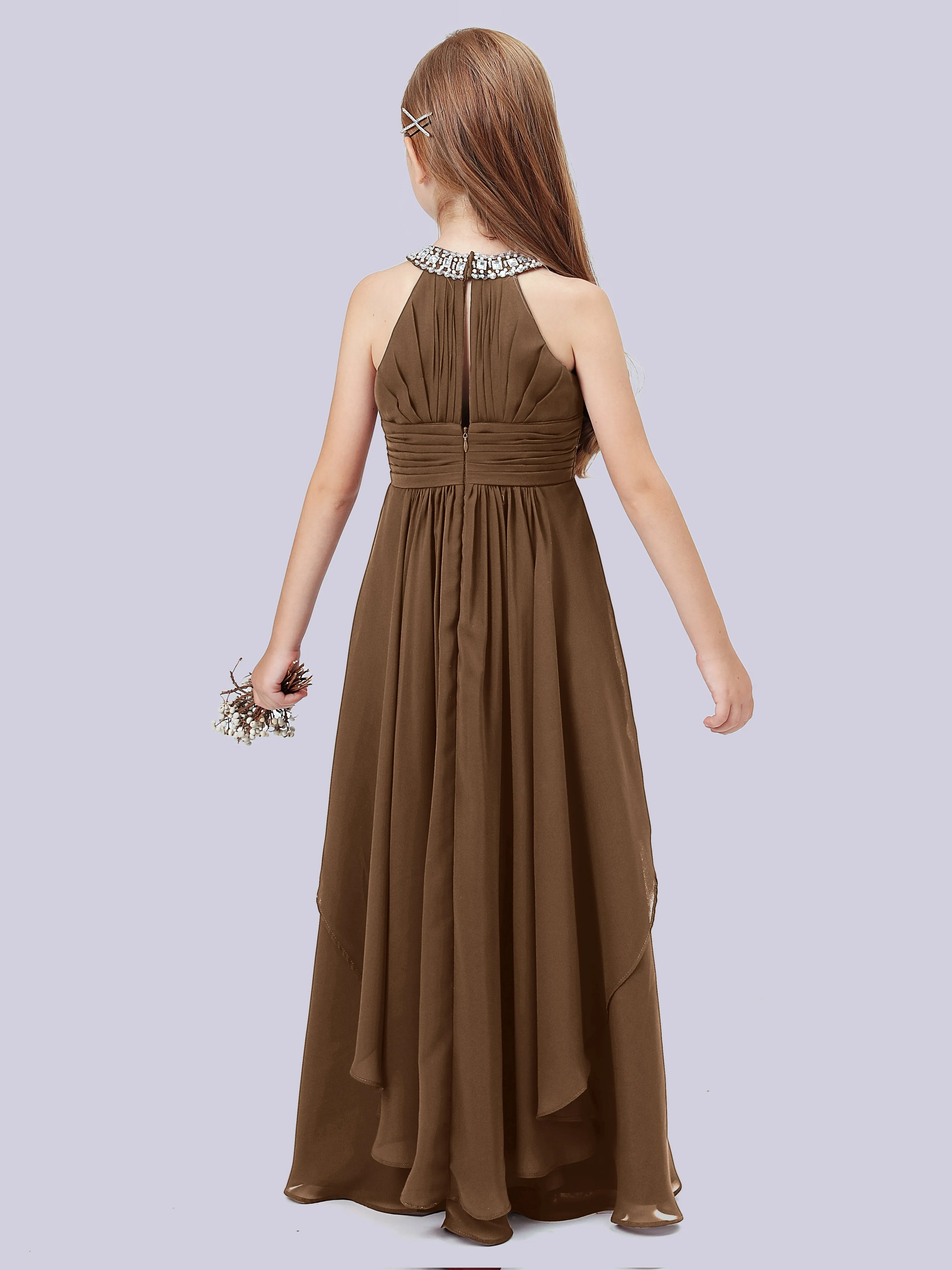 High Neck Junior Bridesmaid Dress with Cascade