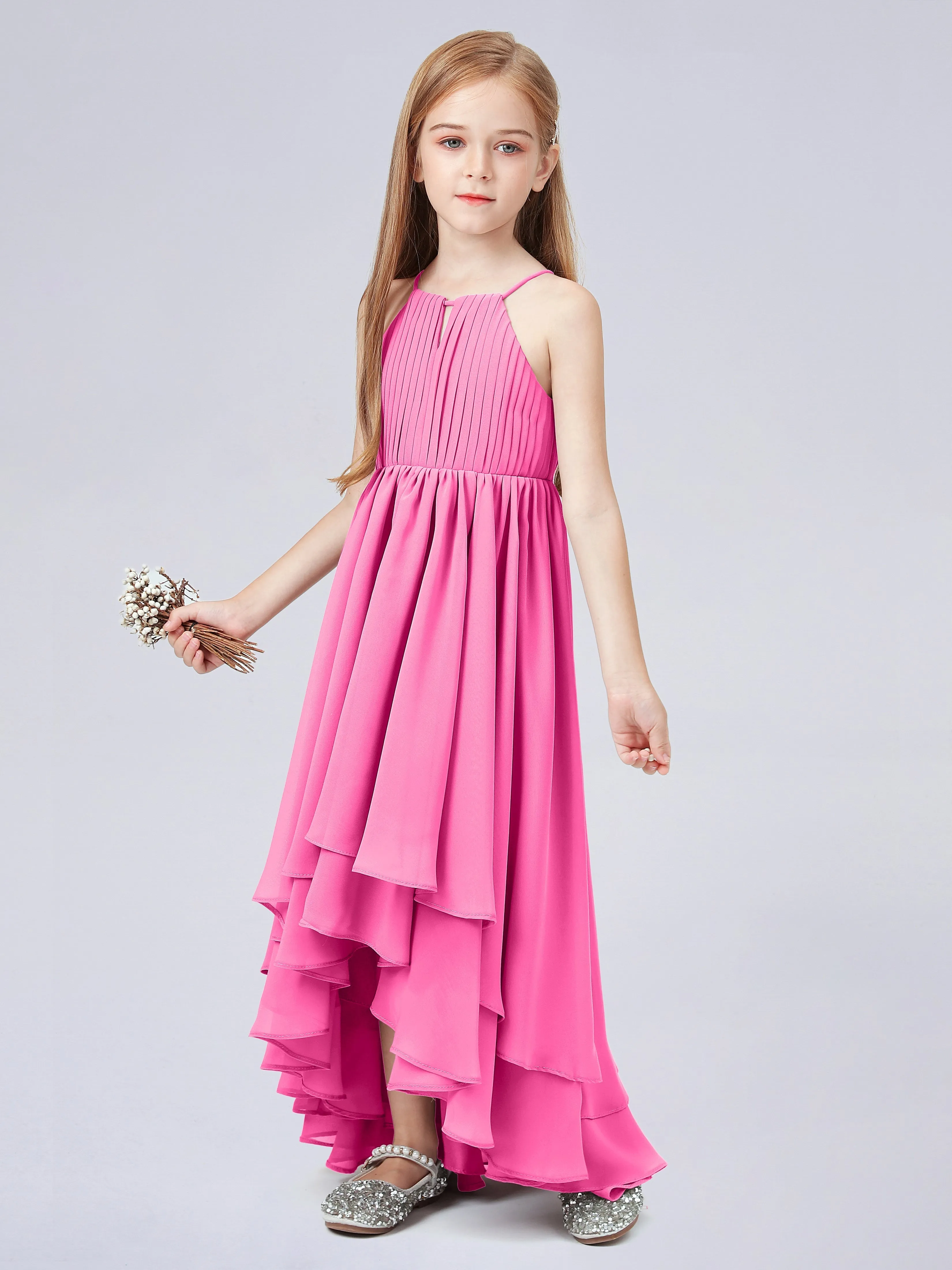 High Neck Junior Bridesmaid Dress with Cascade