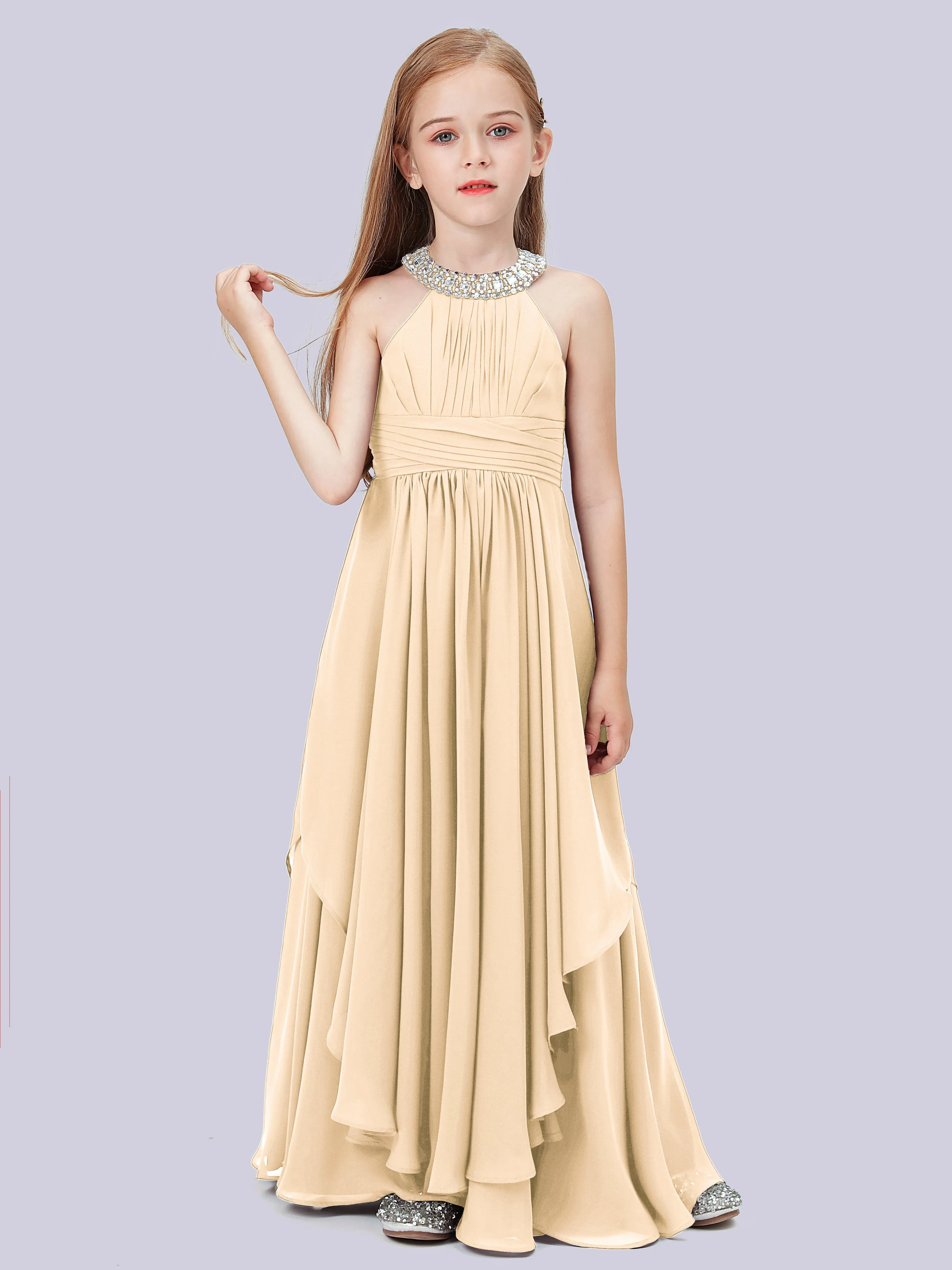 High Neck Junior Bridesmaid Dress with Cascade