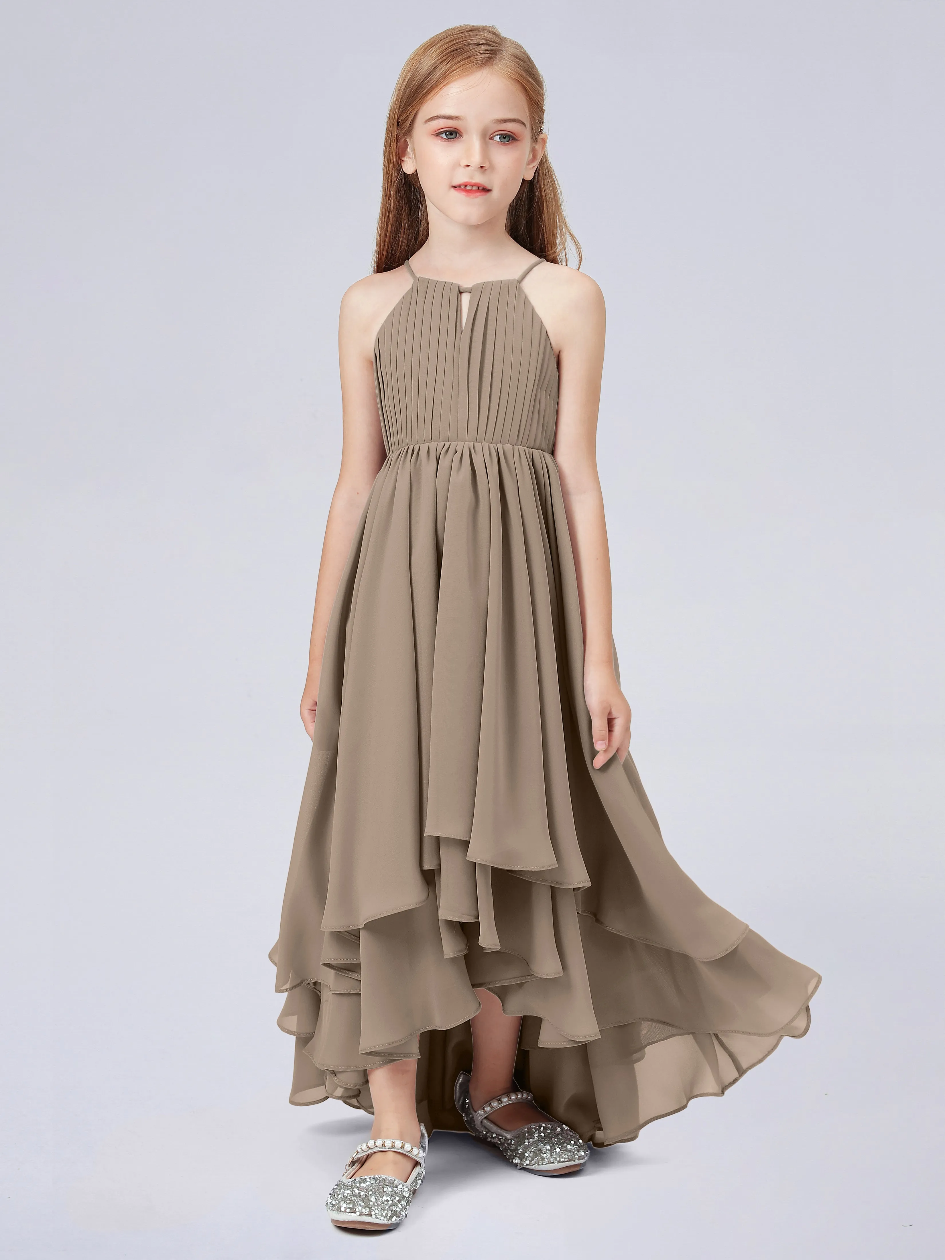 High Neck Junior Bridesmaid Dress with Cascade