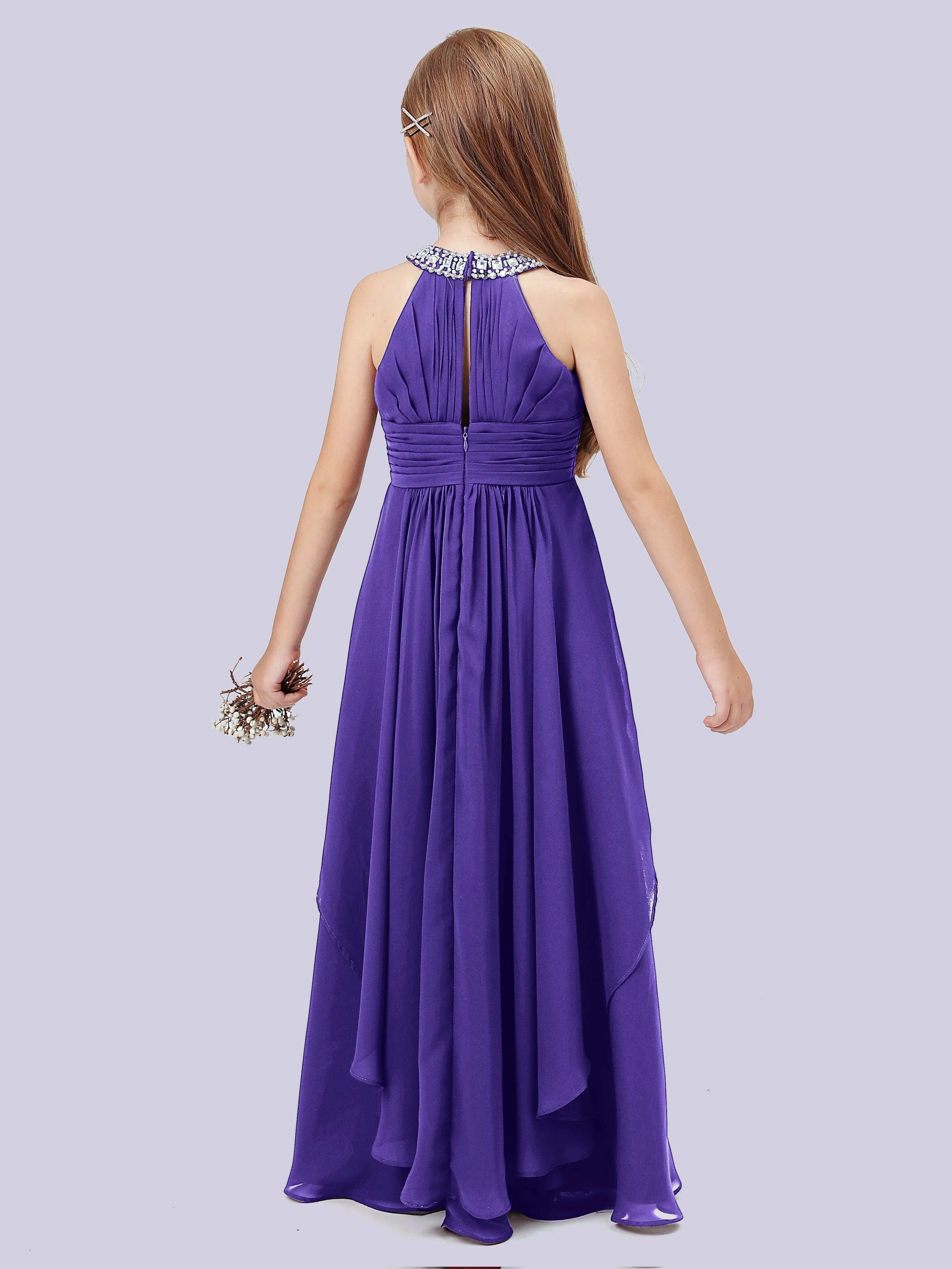 High Neck Junior Bridesmaid Dress with Cascade