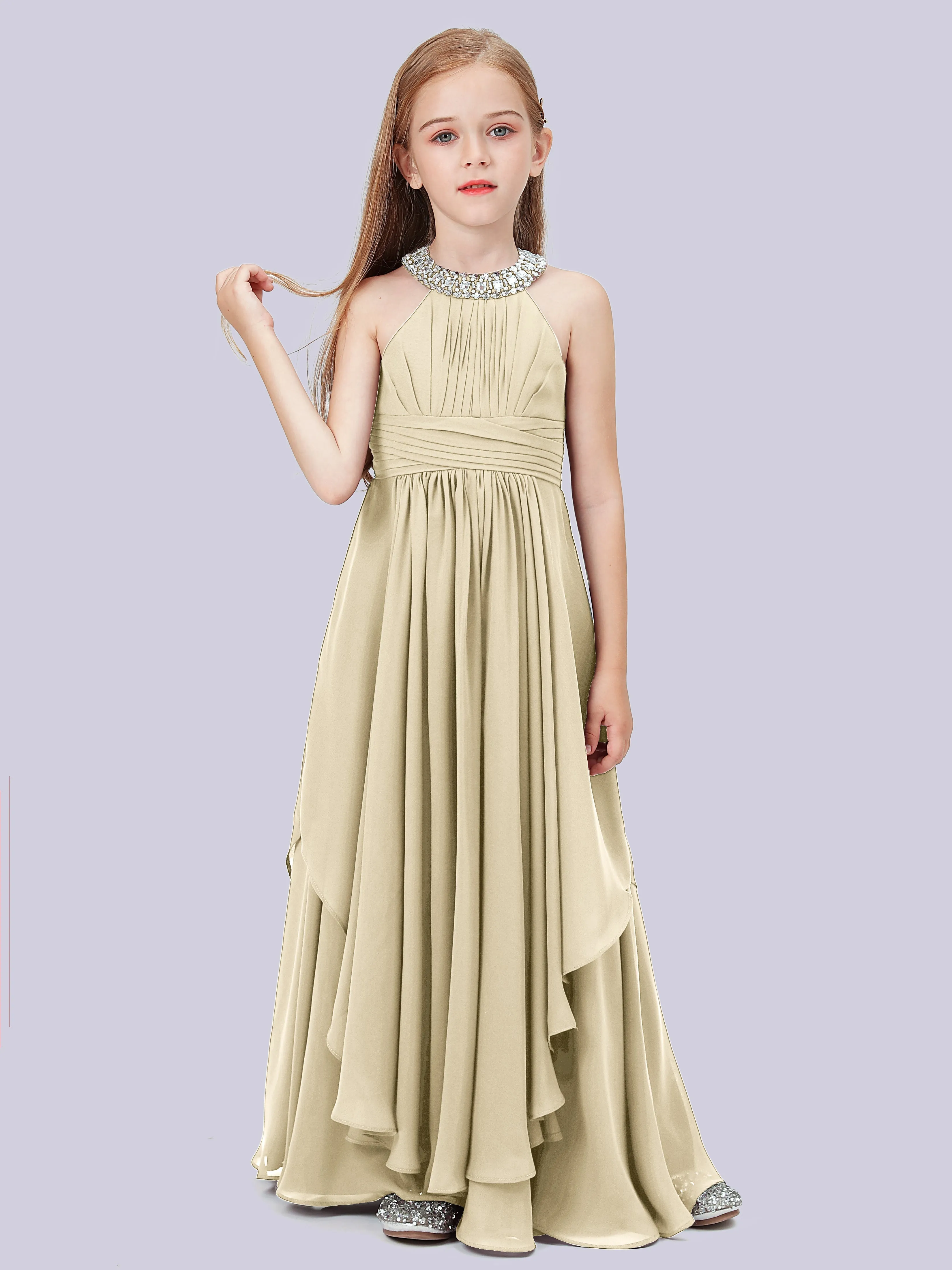 High Neck Junior Bridesmaid Dress with Cascade