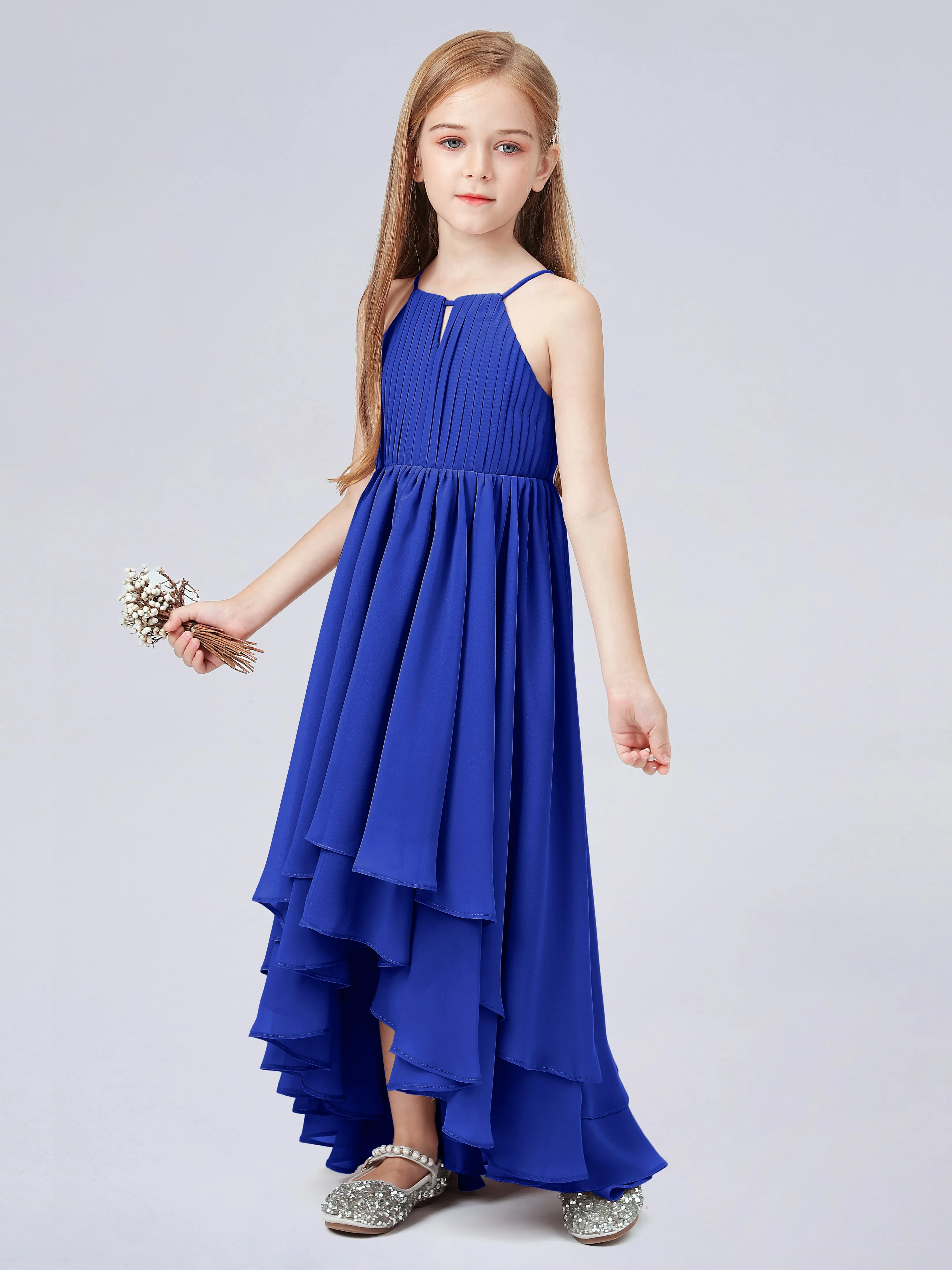 High Neck Junior Bridesmaid Dress with Cascade